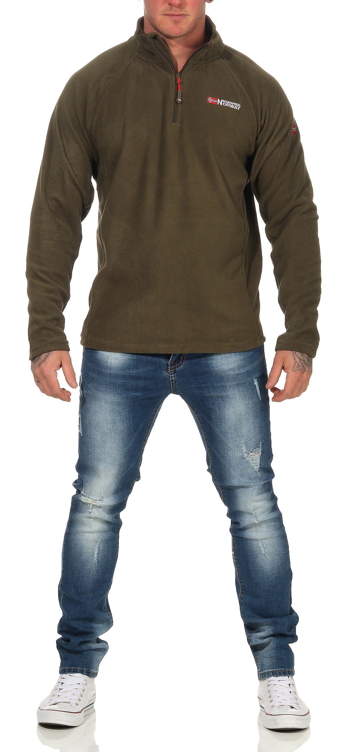 auch Khaki hochschließender Großen Kragen in Herren Größen erhältlich, G-Kawa Fleecepullover Norway Geographical Herren,