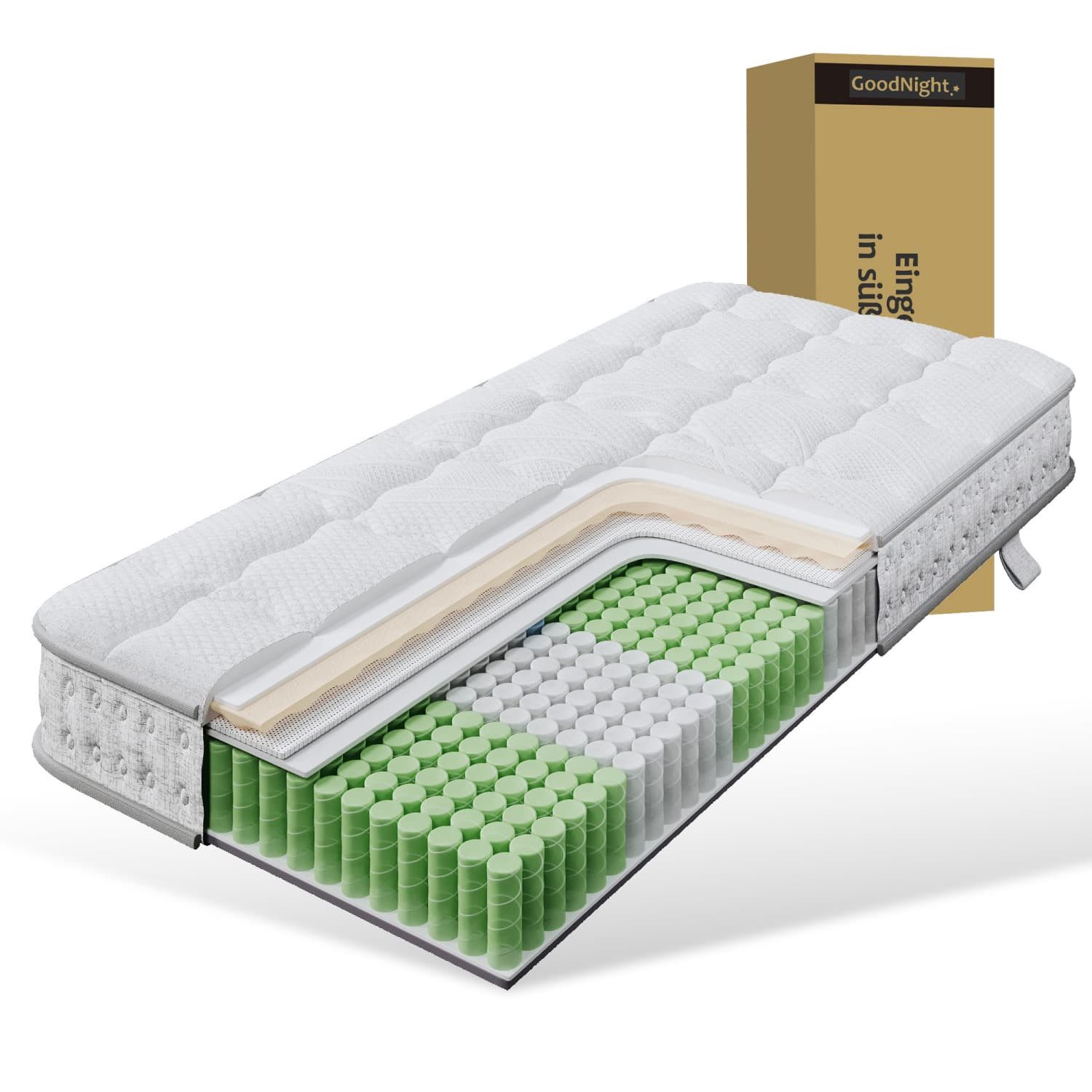 Taschenfederkernmatratze 7-Zonen Matratze,15 cm hoch,H3,Hybrid-Matratze mit Kaltschaum, ANYSUN, (Einheitlicher Aufbau für Seiten-, Rücken- und Bauchschläfe), Orthopädische Matratze mittelfest,Atmungsaktiv,Ergonomisch,90x200cm