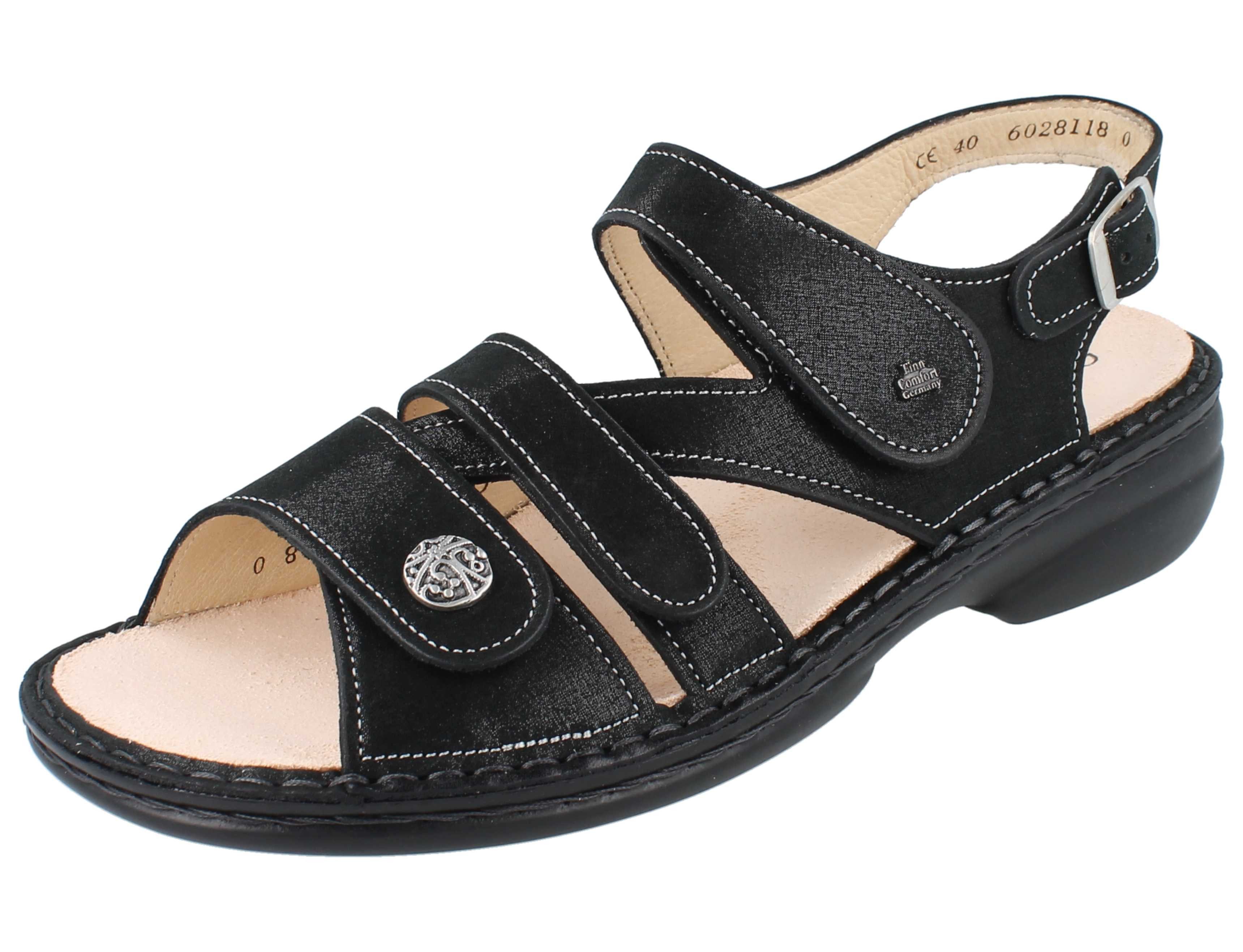 Finn Comfort FINN COMFORT Gomera Damen Sandale schwarz Brina Nubukleder - Größe: Sandale Wechselfußbett