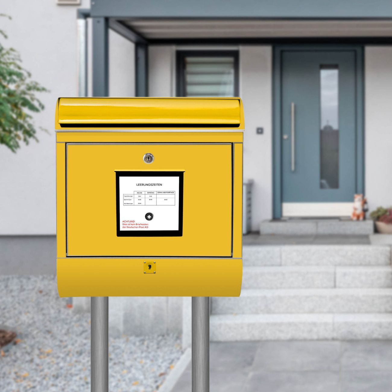 banjado Standbriefkasten Edelstahl Briefkasten Gelb (Standbriefkasten Briefkasten Gelb, mit Zeitungsfach), 126 x 53 x 17cm