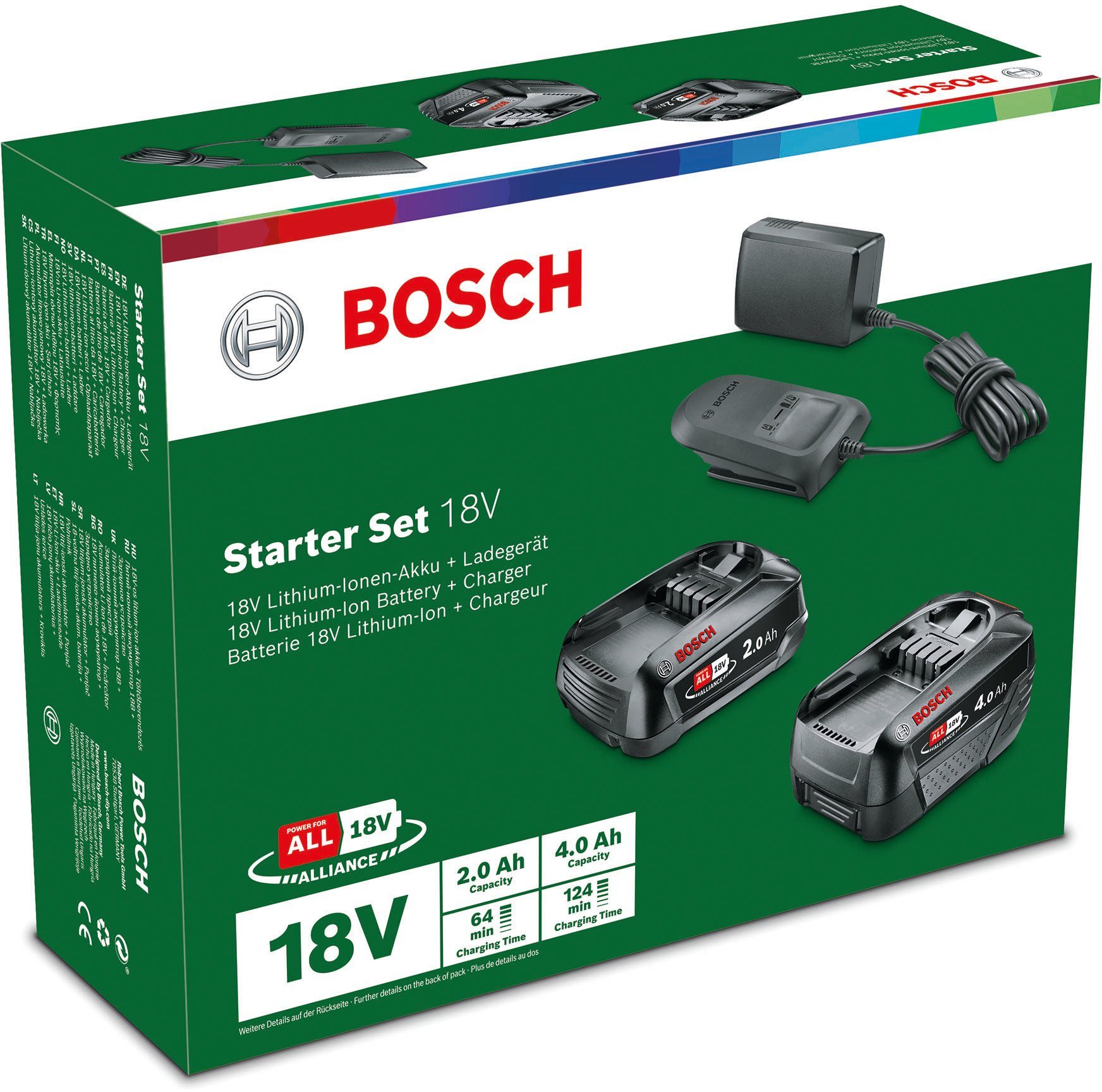 Bosch Home & Garden Akku Starter-Set, 2 Akkus 2Ah + 4Ah, 18 V, inkl. Ladegerät