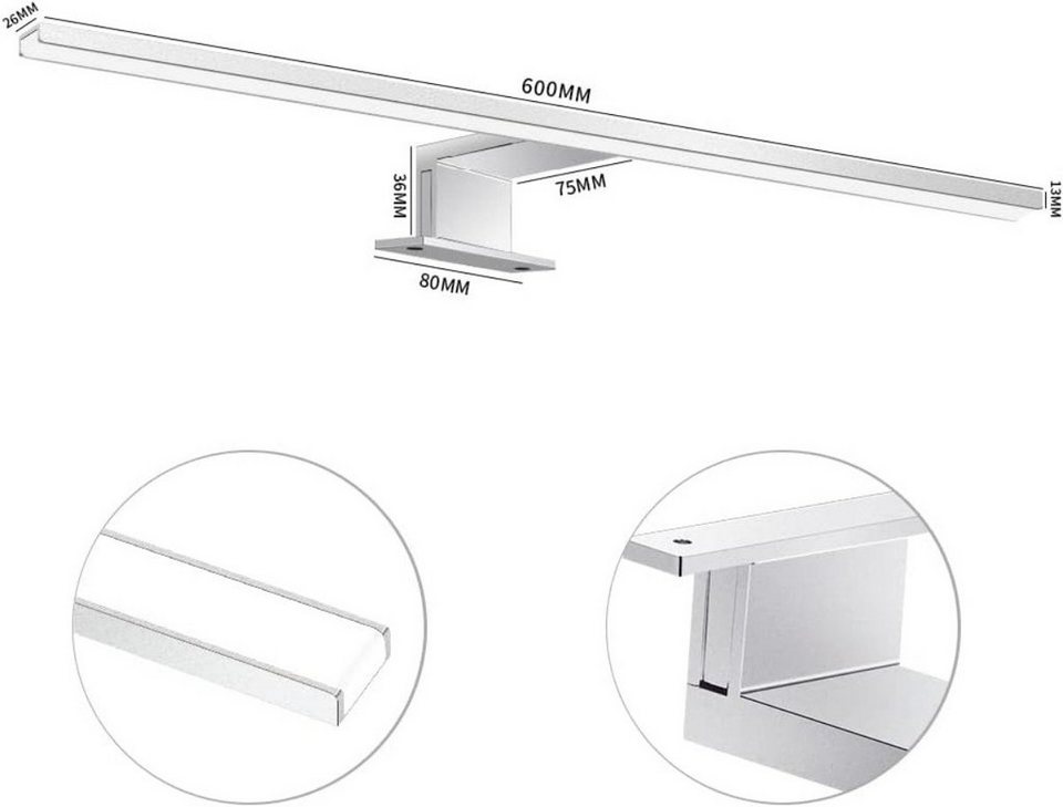 DOPWii Spiegelleuchte 3 in 1 LED Spiegelleuchte, 12W Badleuchte,  Wasserdicht IP44, 60cm, LED fest integriert