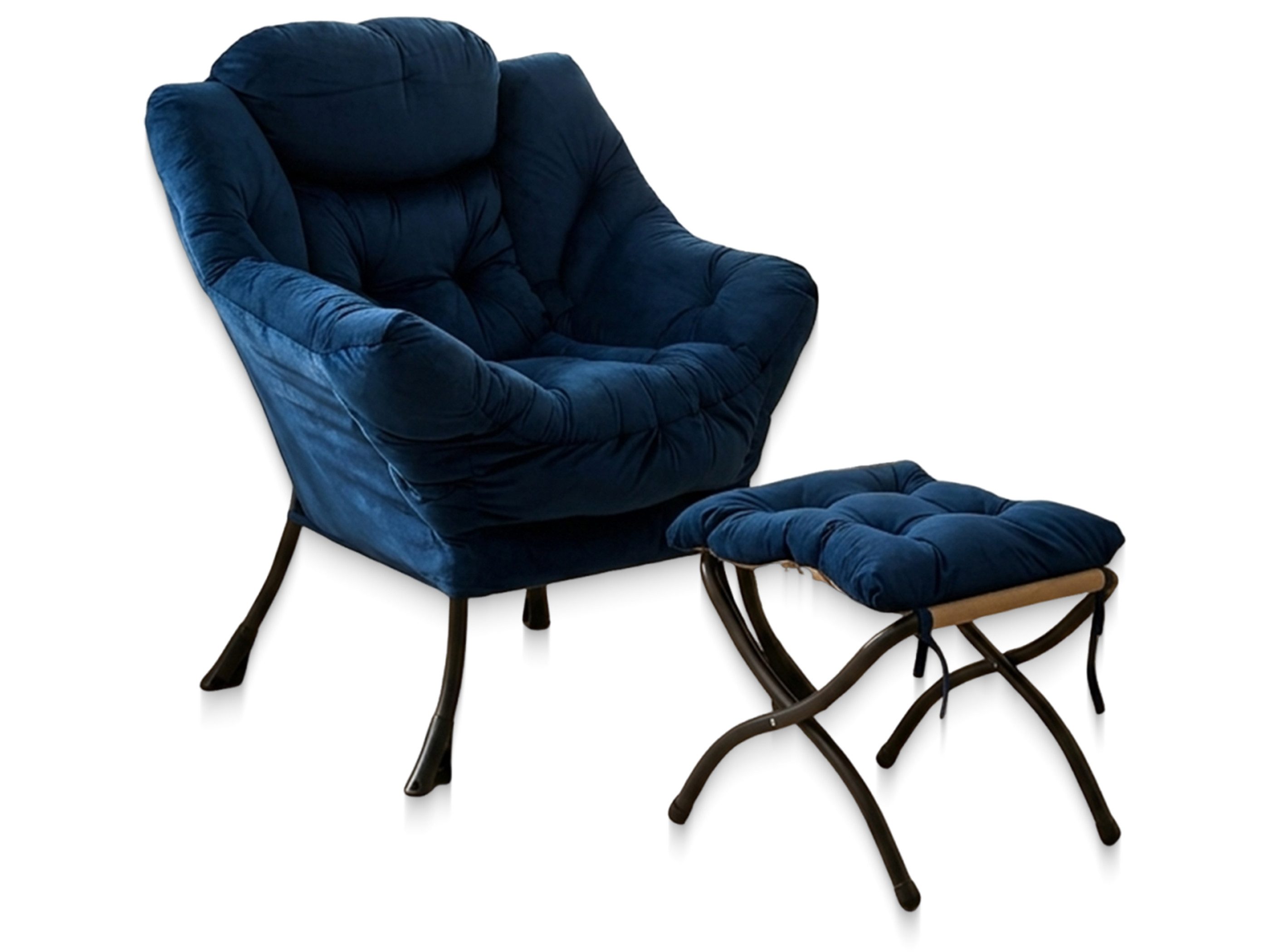 SeedWave Loungesessel mit Hocker, Metallgestell Armlehnstuhl mit Samtpolster, Seitentasche (bestehend aus Sessel und Hocker), Entspannungssessel für Tresse, Balkon und Innenraum, einfache Montage