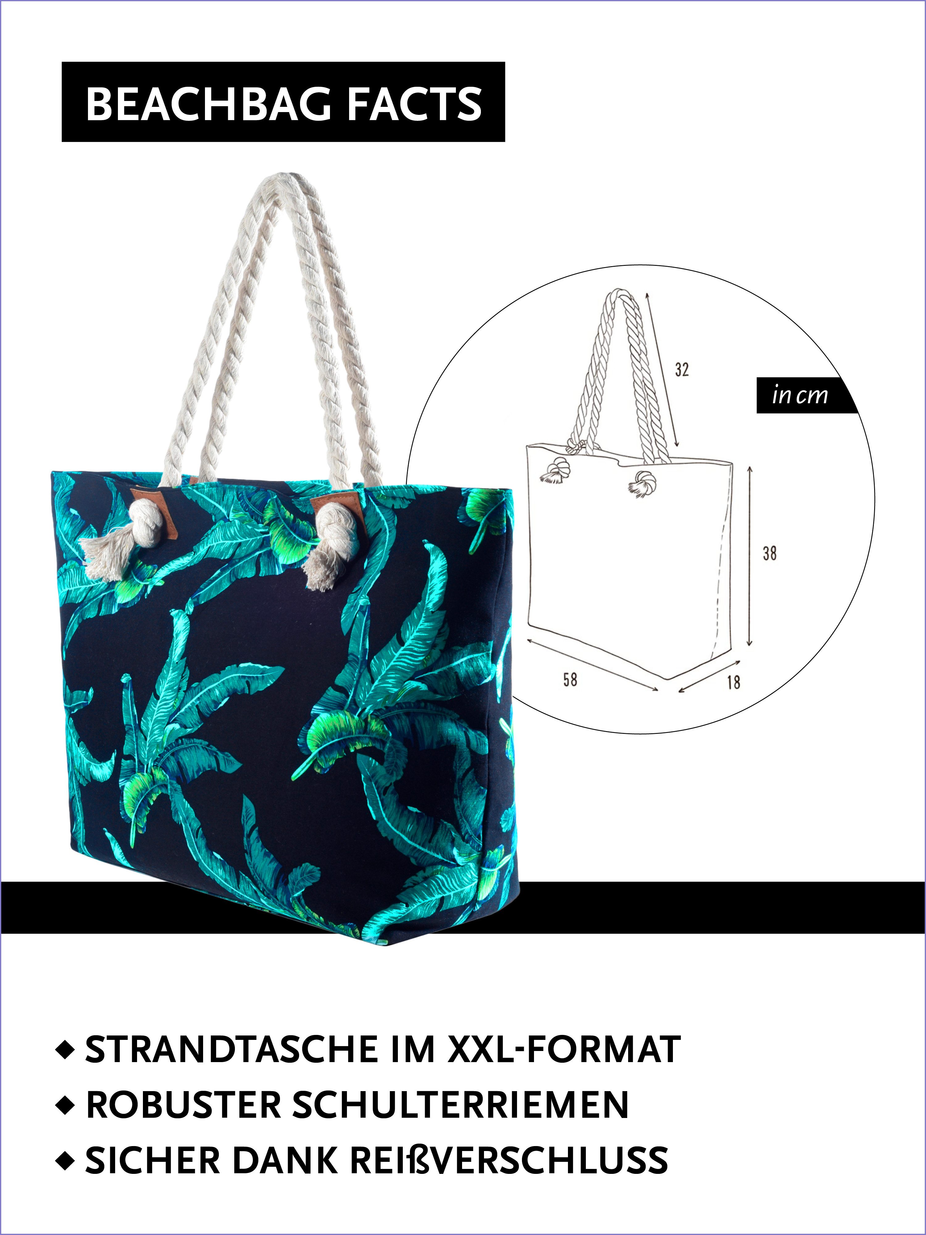 DonDon Strandtasche Shopper Schultertasche Beach Style (2-tlg), Große Strandtasche, mit Reißverschluss, tolle Motive – Bild 2 von 5