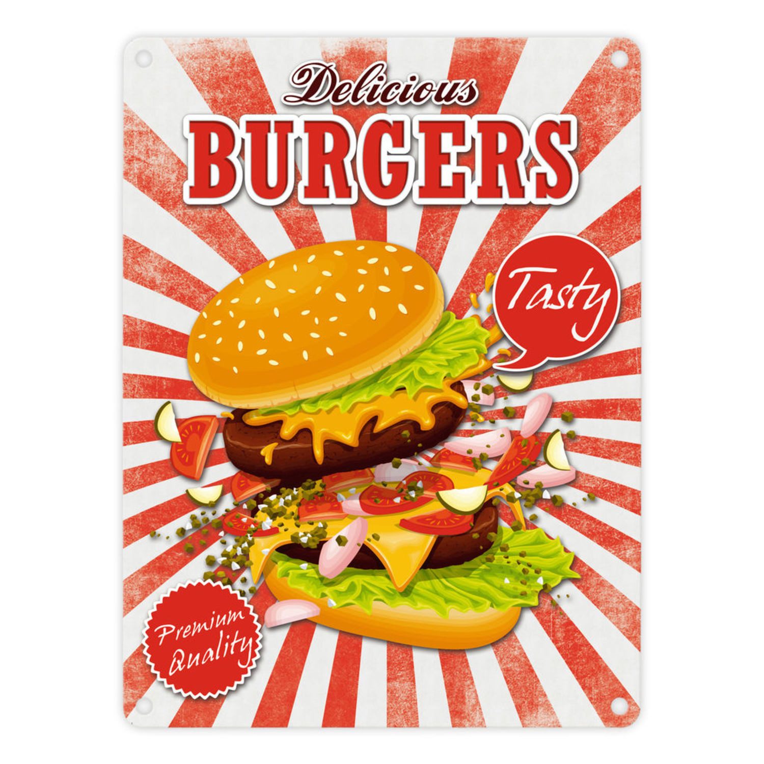 speecheese Metallschild Fast Food Delicious Burgers Schild Blechschild Aluminiumschild