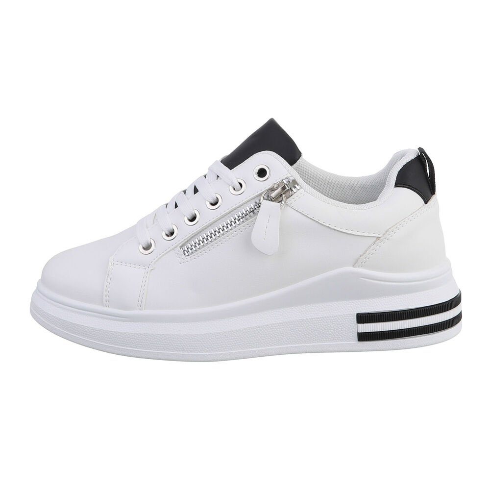 Ital-Design Damen Low-Top Freizeit Sneaker Keilabsatz/Wedge Sneakers Low in Weiß Weiß, Schwarz