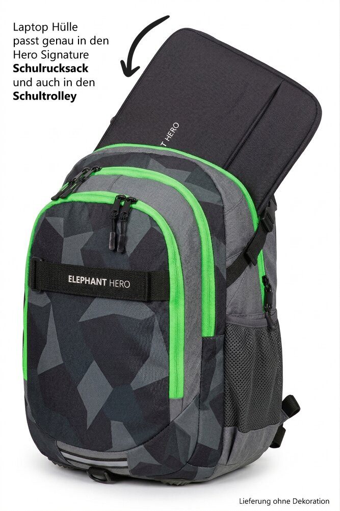 ELEPHANT Schulrucksack Hero Signature Schultasche Digital Ready Set (4 Teile Schulrucksackset, 4-tlg., inkl. Mäppchen Box + Laptop Hülle Sleeve + 31 Teile Stifte), Rucksack Schulmappe Jungen Mädchen +rmlv
