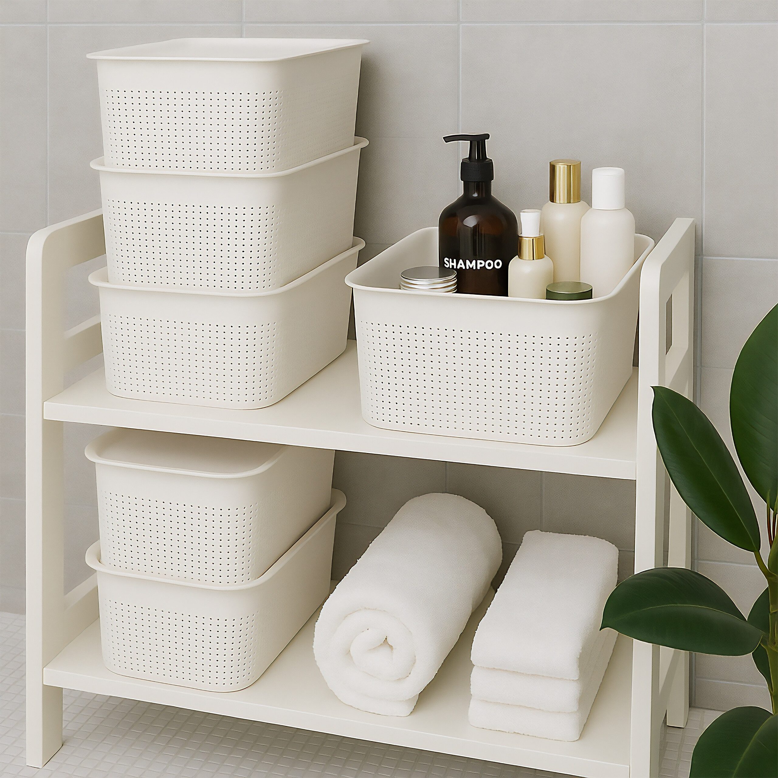 relaxdays Aufbewahrungsbox mit Deckel 6er Set, weiß