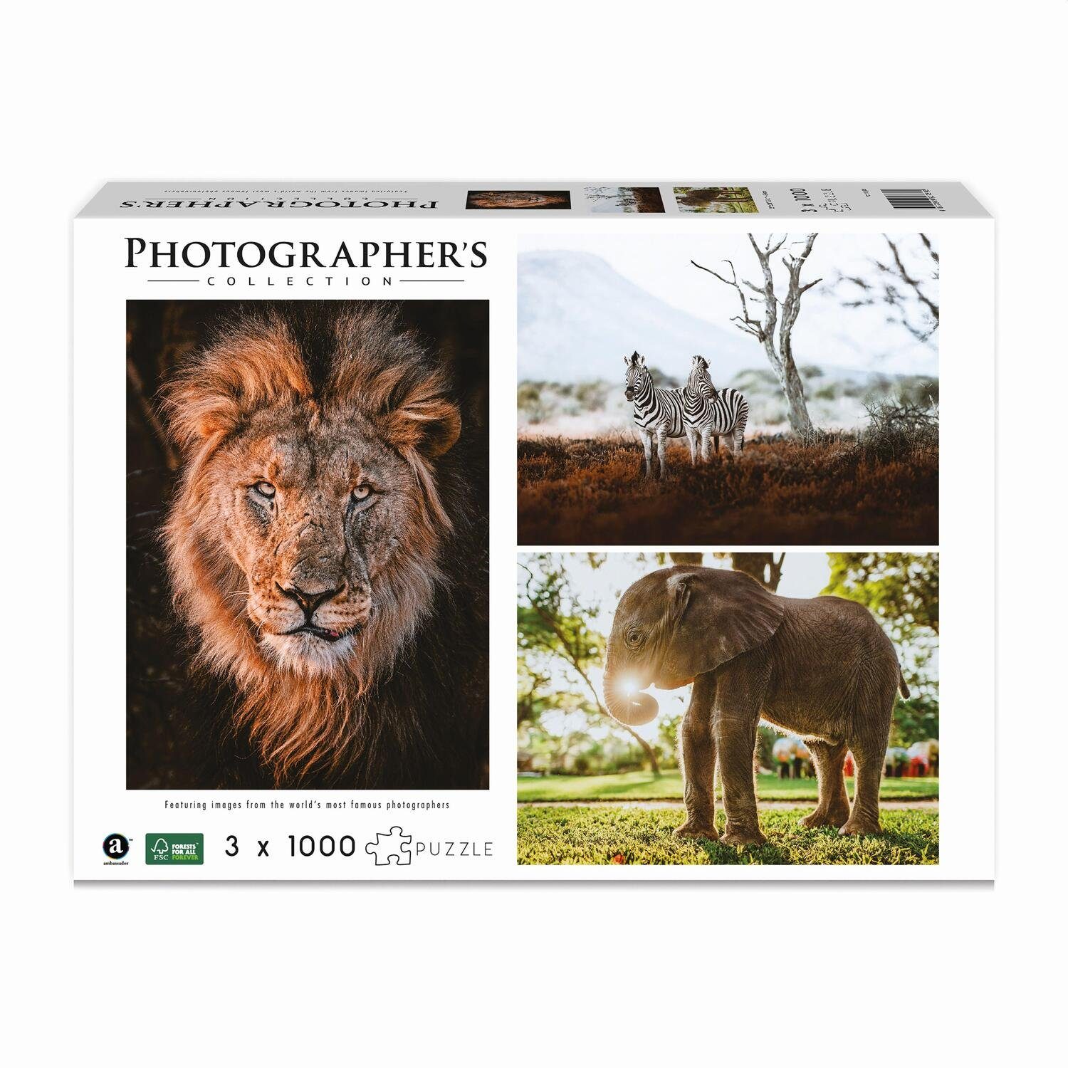Carletto Puzzle AMBASSADOR - Wildtiere Afrika 3x1000 Teile (Donal Boyd), 1000 Puzzleteile