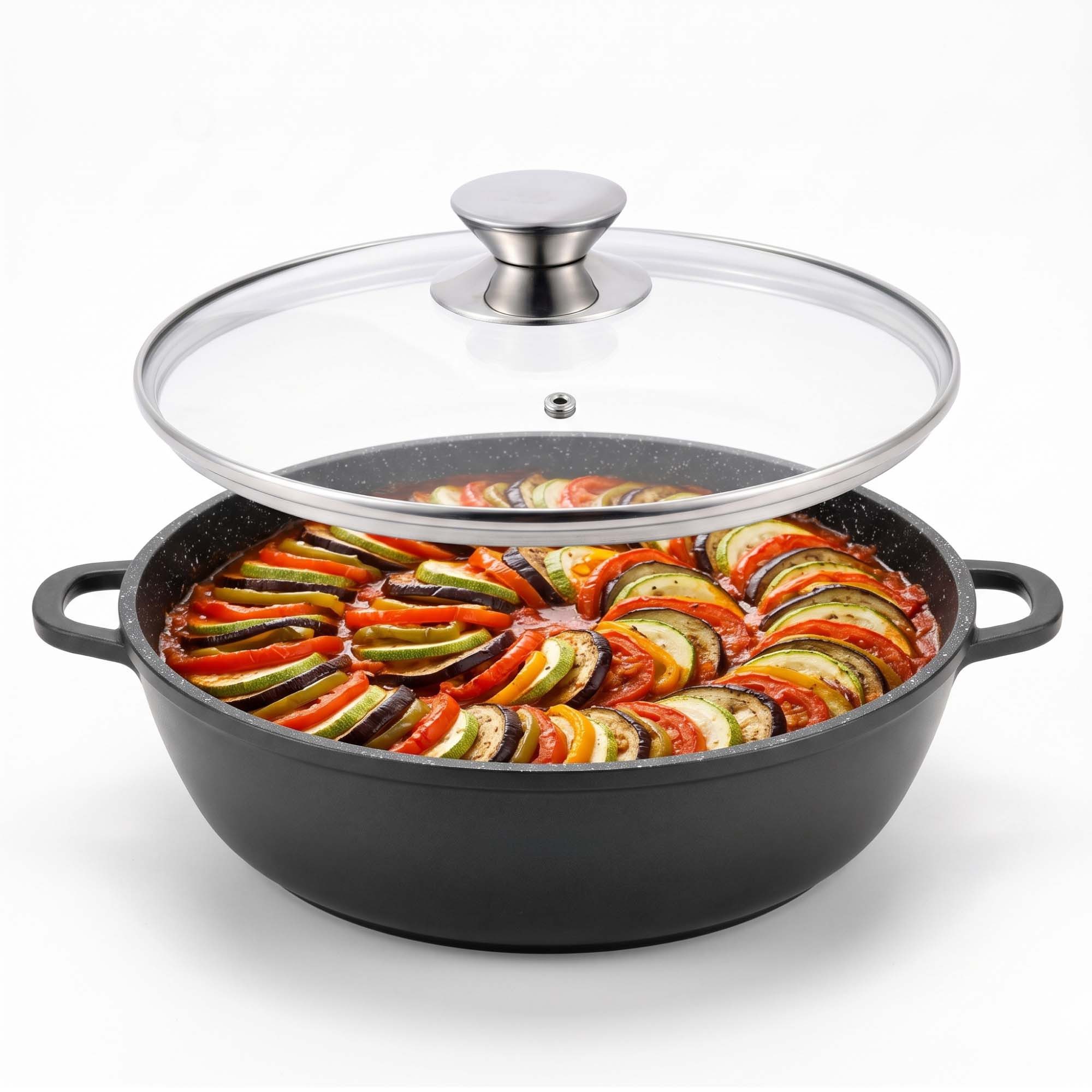 Cheffinger Servierpfanne Servierpfanne 24 cm Schmorpfanne Bräter Bratpfanne, Induktion