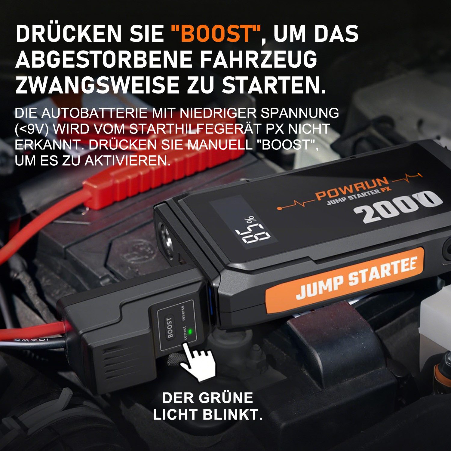 MOPUEA Jump Starter Power Bank 2000A with LED, LCD, USB, Car Battery Booster Car Battery Charger (10000 mA, Single Item, 1× Jump Starter, Cable, Bag, USB Cable, Instructions, 2000A Starting Current, LCD, Power Bank, LED, Protection System)