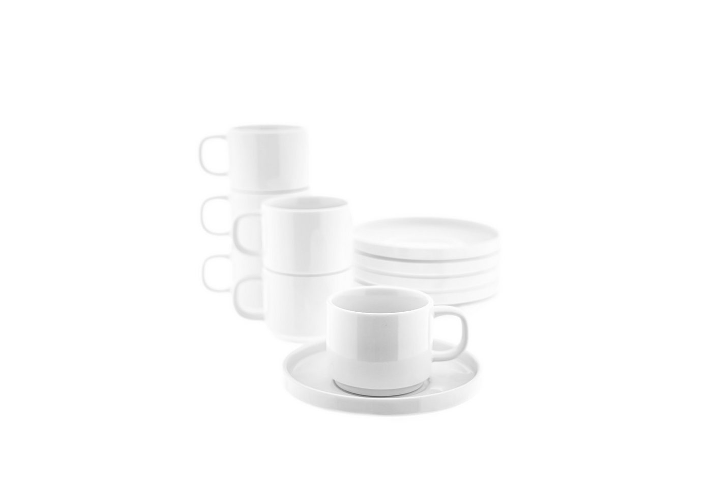 Almina Kaffeeservice Kaffeetassen 220 ml - 12-teiliges Set in Weiß (12-tlg), 6 Personen, Porzellan, 12 Teile, für 6 Personen