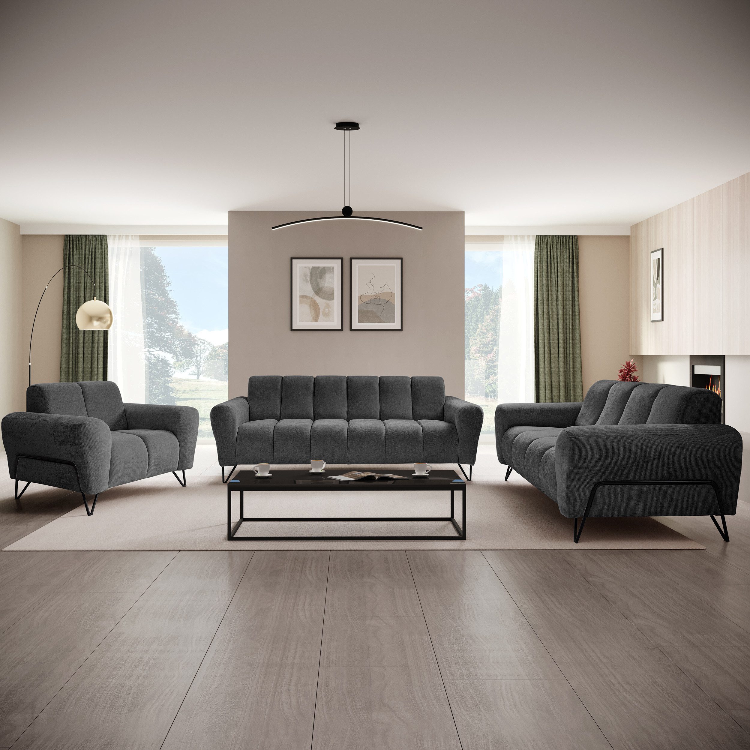 Beautysofa Sessel mit Metallbeine in Schwarz VOLARE (modernes Design, Rücken mit Hauptstoff), viele Farbvarianten, auch im Set mit Sofas erhältlich – Bild 5 von 5
