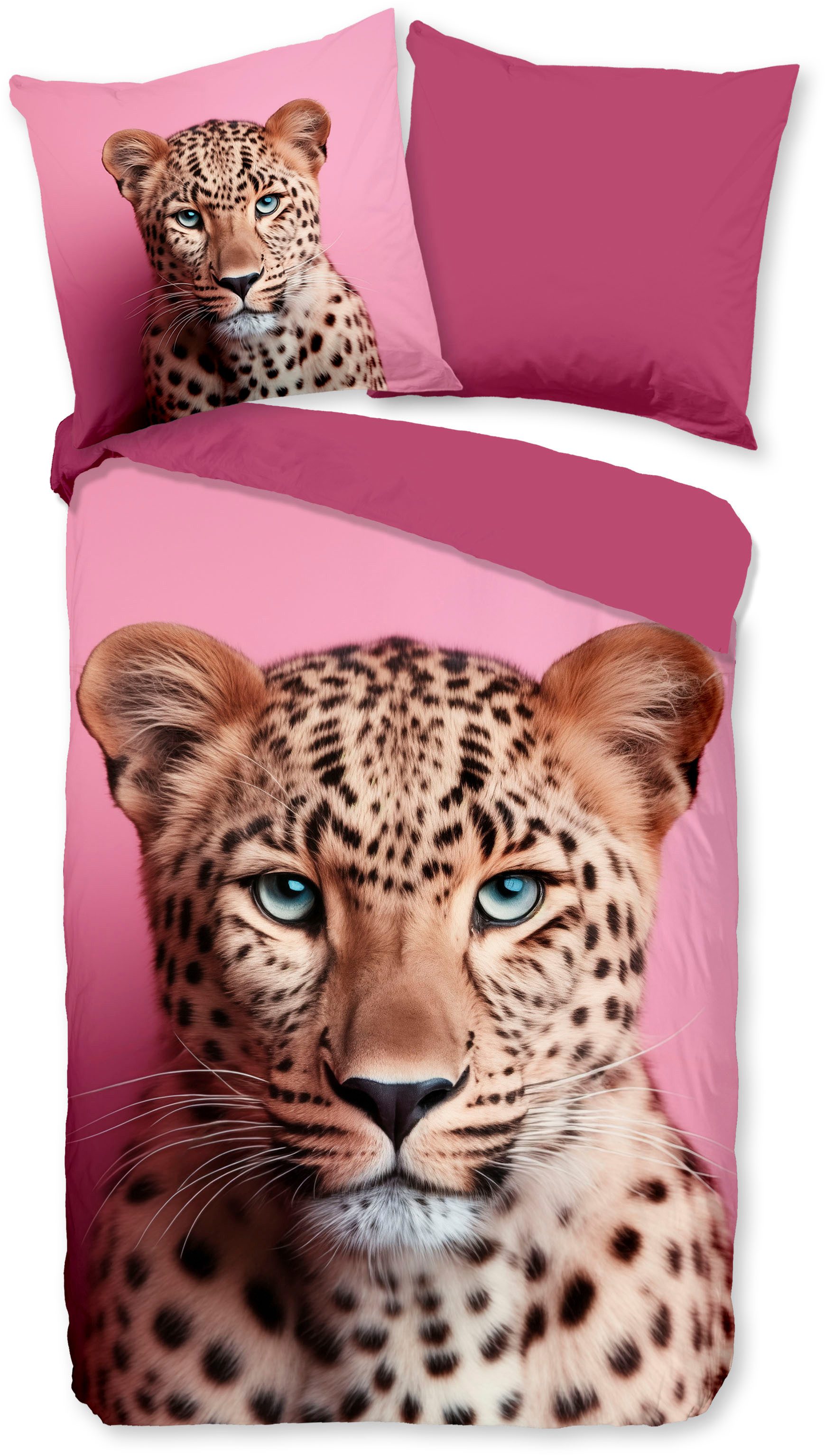 PURE luxury collection Wendebettwäsche Leona, Microfaser, 2 teilig, Mikrofaser, Pflegeleicht, Reißverschluss, Wendeoptik, Leopard, Rosa