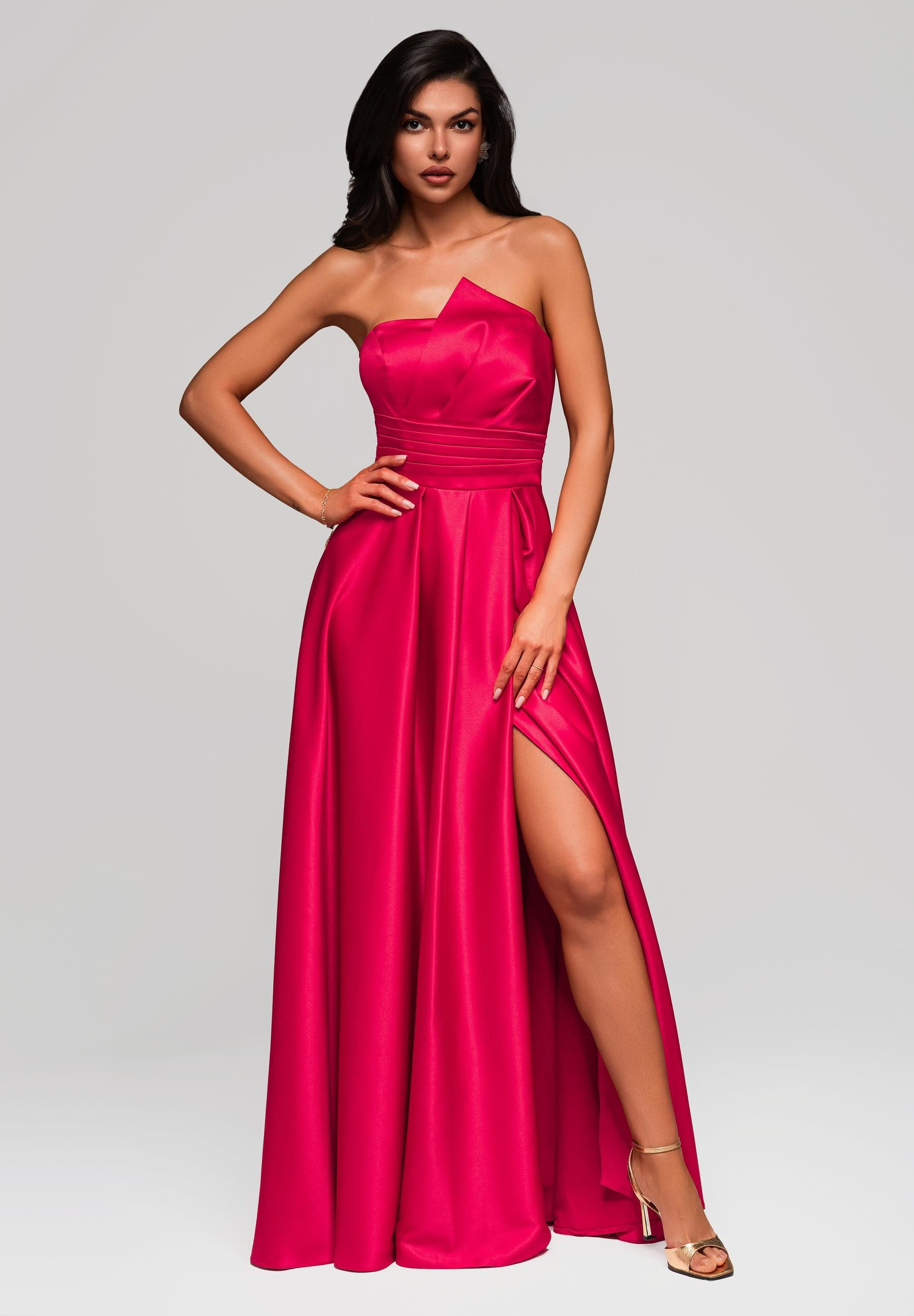 OMBRE Abendkleid Trägerloses Satinkleid mit hohem günstig online kaufen