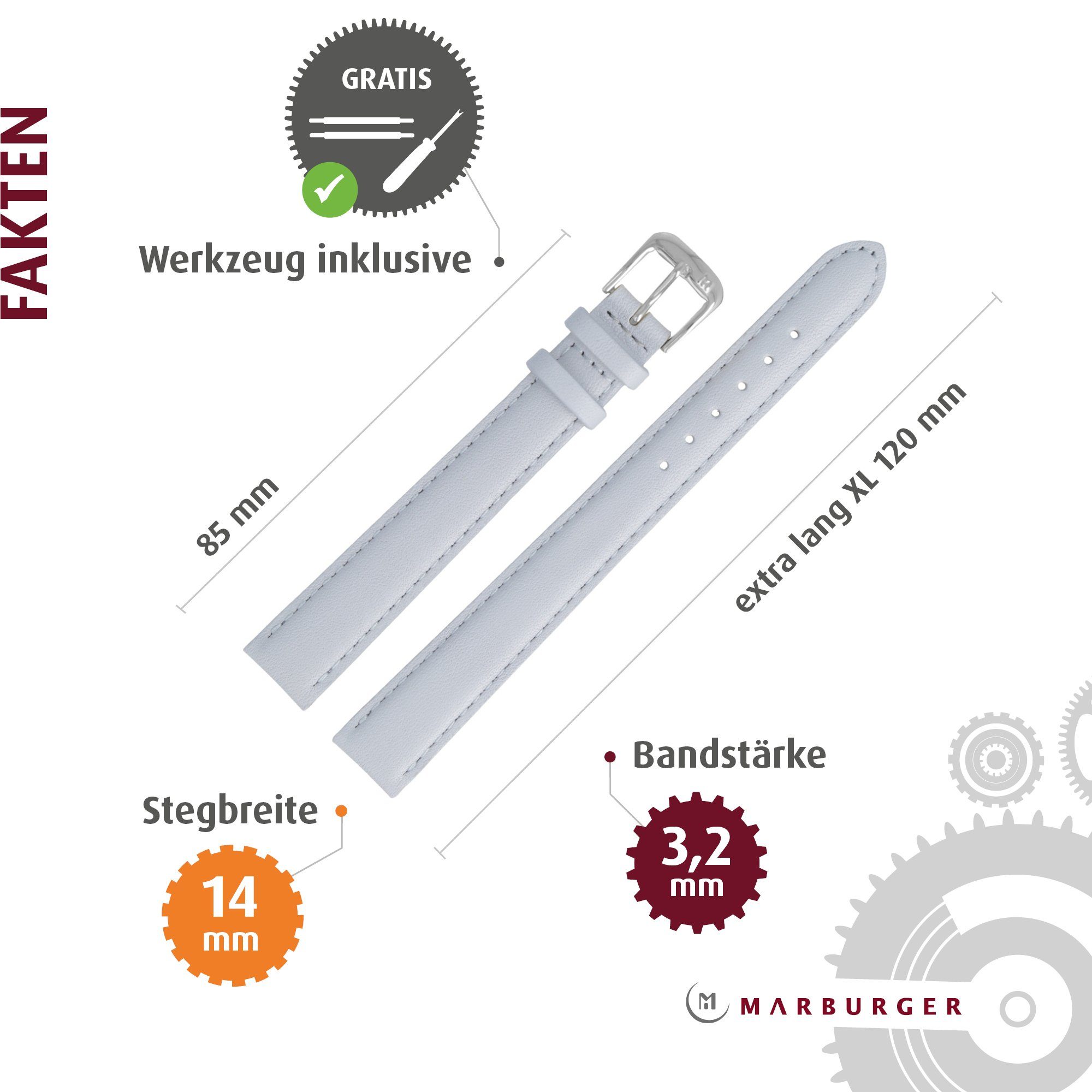 MARBURGER Uhrenarmband 14mm Leder XL Extra günstig online kaufen