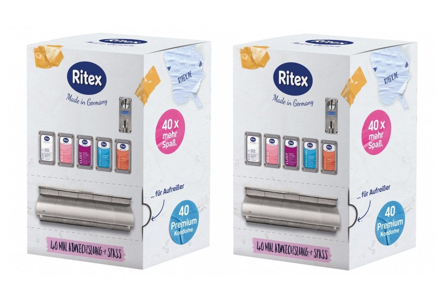 Ritex Kondome 2er Kondomautomat - 2x5 verschiedene Sorten mit je 8 Stück, für ein abwechslungsreiches Erlebnis - Made in Germany