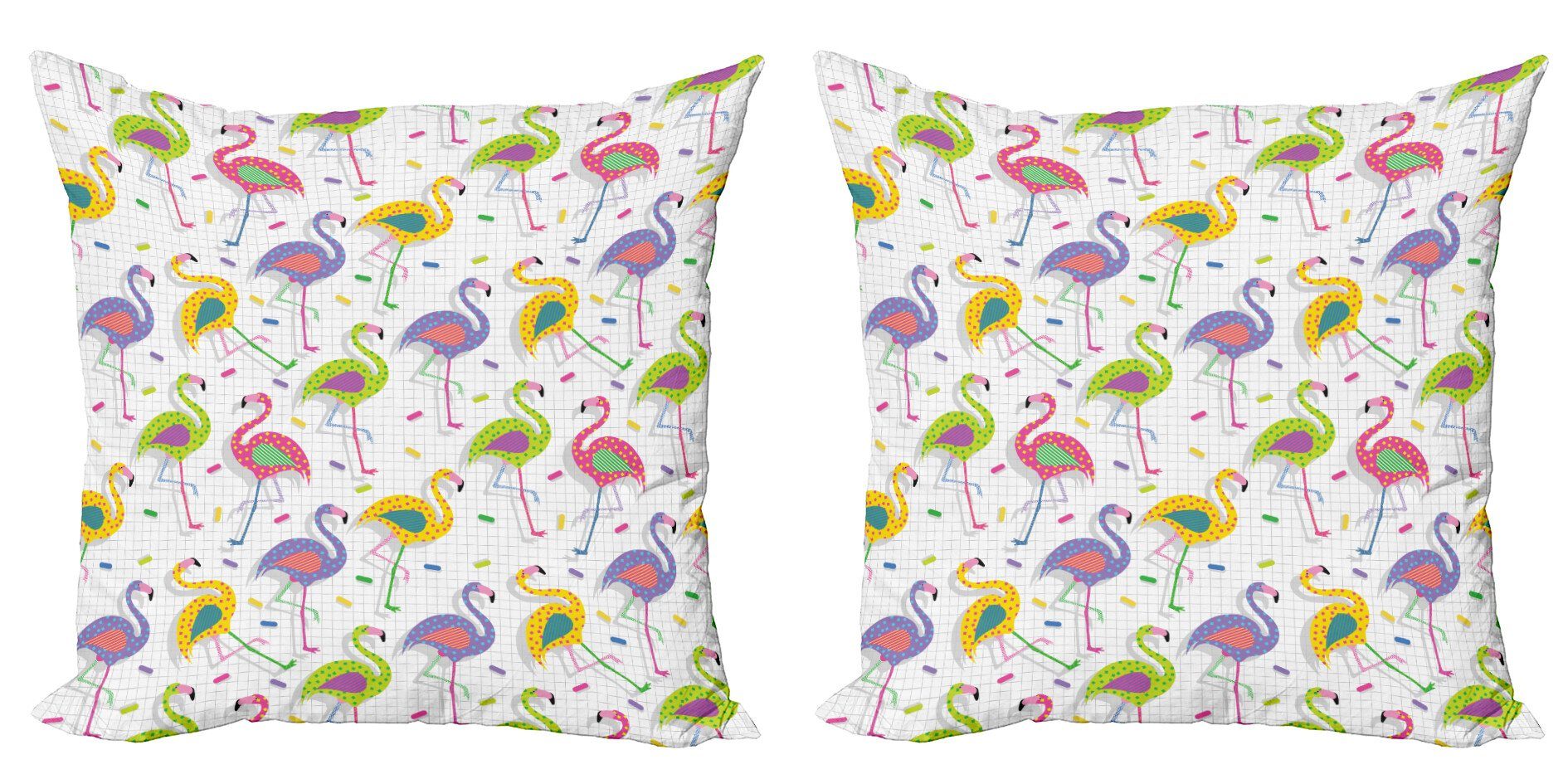 Kissenbezüge Modern Accent Doppelseitiger Digitaldruck, Abakuhaus (2 Stück), Flamingo Retro bunte Muster | Kissenbezüge