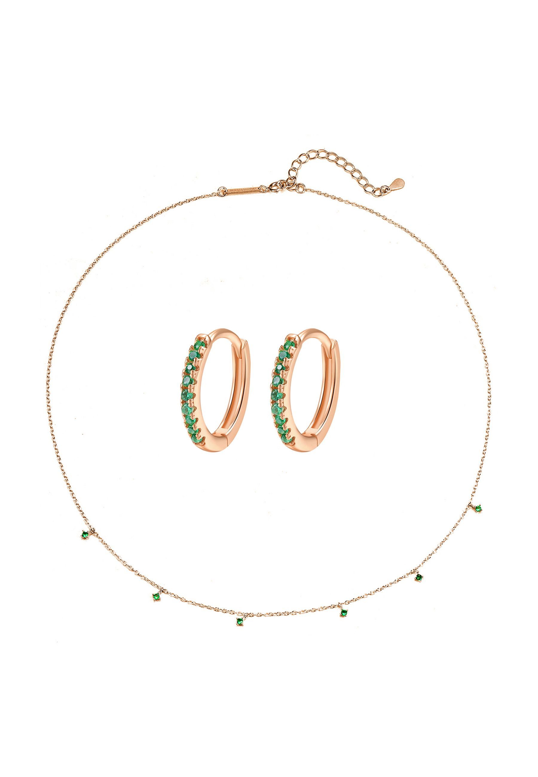 Hey Happiness Ohrring und Ketten Set Smaragdglanz, Schmuckset 925 Silber, Farbiges Damen Set mit Kette & Ohrringen und grünen Kristallen
