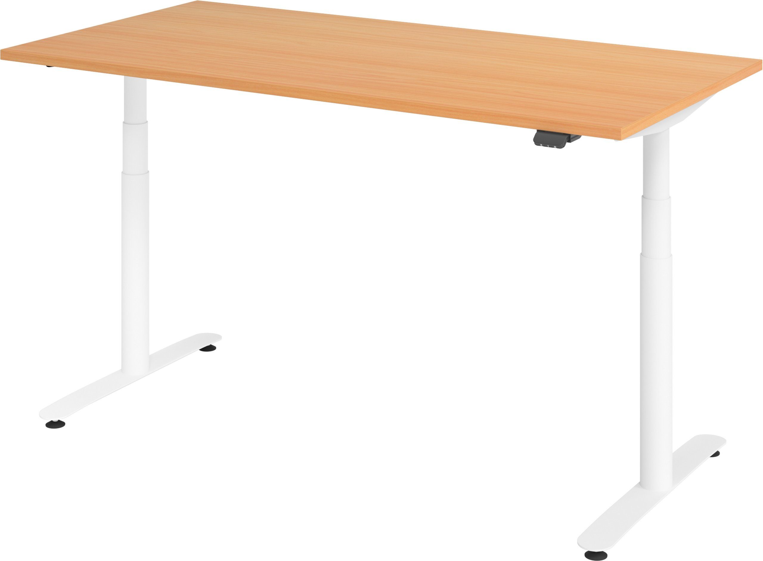 bümö Schreibtisch Schreibtisch elektrisch Bluetooth & App XDLR, Rechteck: 160 x 80 cm - Dekor: Buche - Gestell: Weiß