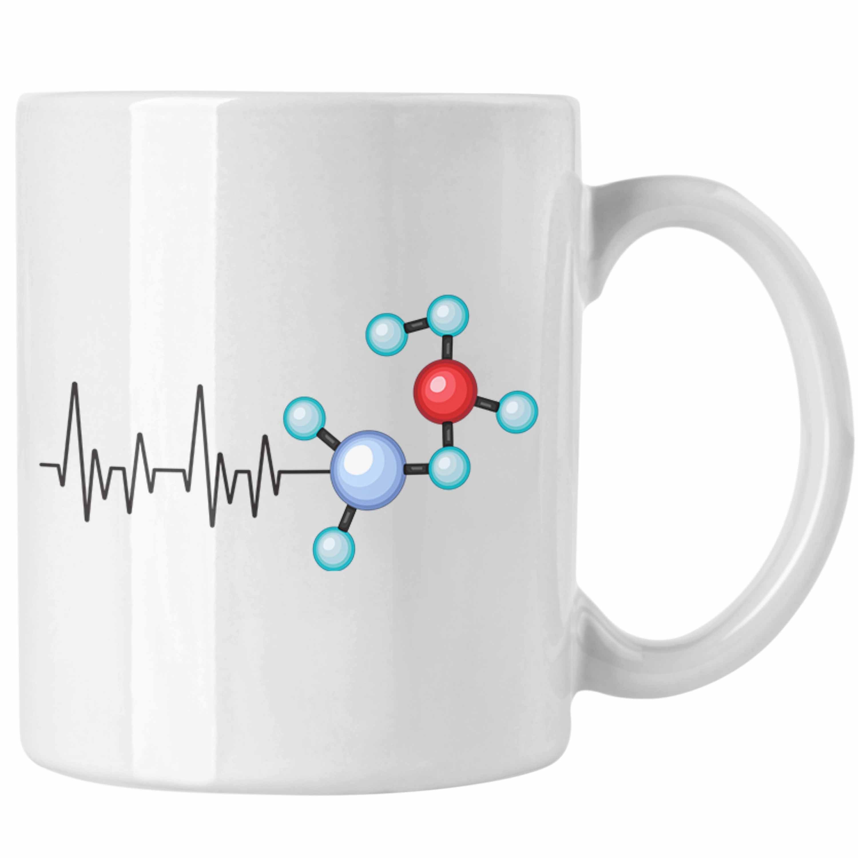 Trendation Tasse Trendation - Atom Physiker Herzschlag Tasse Geschenk für Physik Lehrer Weiss