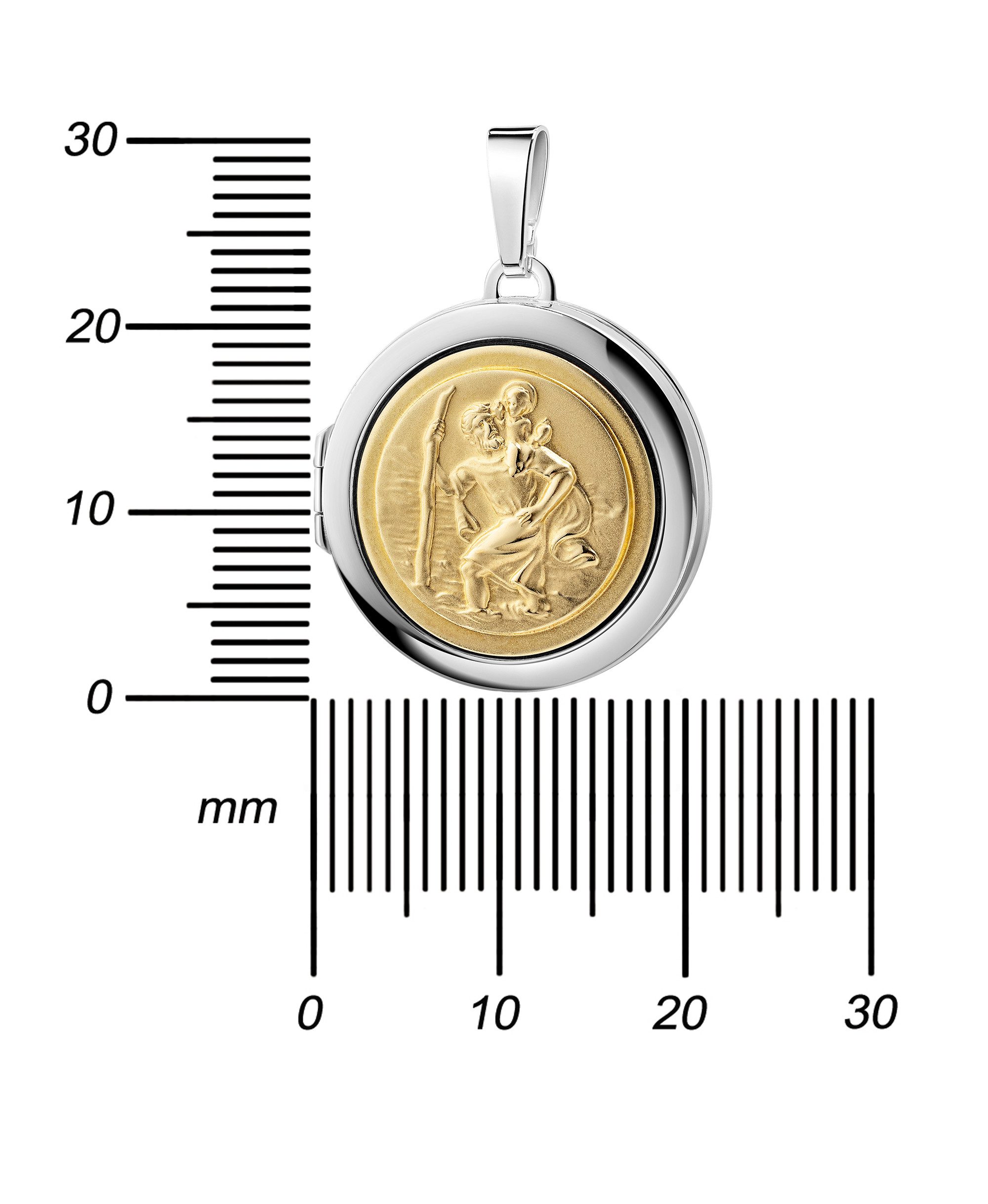 JEVELION Amulett Christophorus-Schutz-Medaillon 925 Silber-Bicolor als Lebenswächter (Bilder Medaillon, für Damen und Herren), Mit Panzerkette Sterlingsilber - Länge wählbar 36 - 70 cm