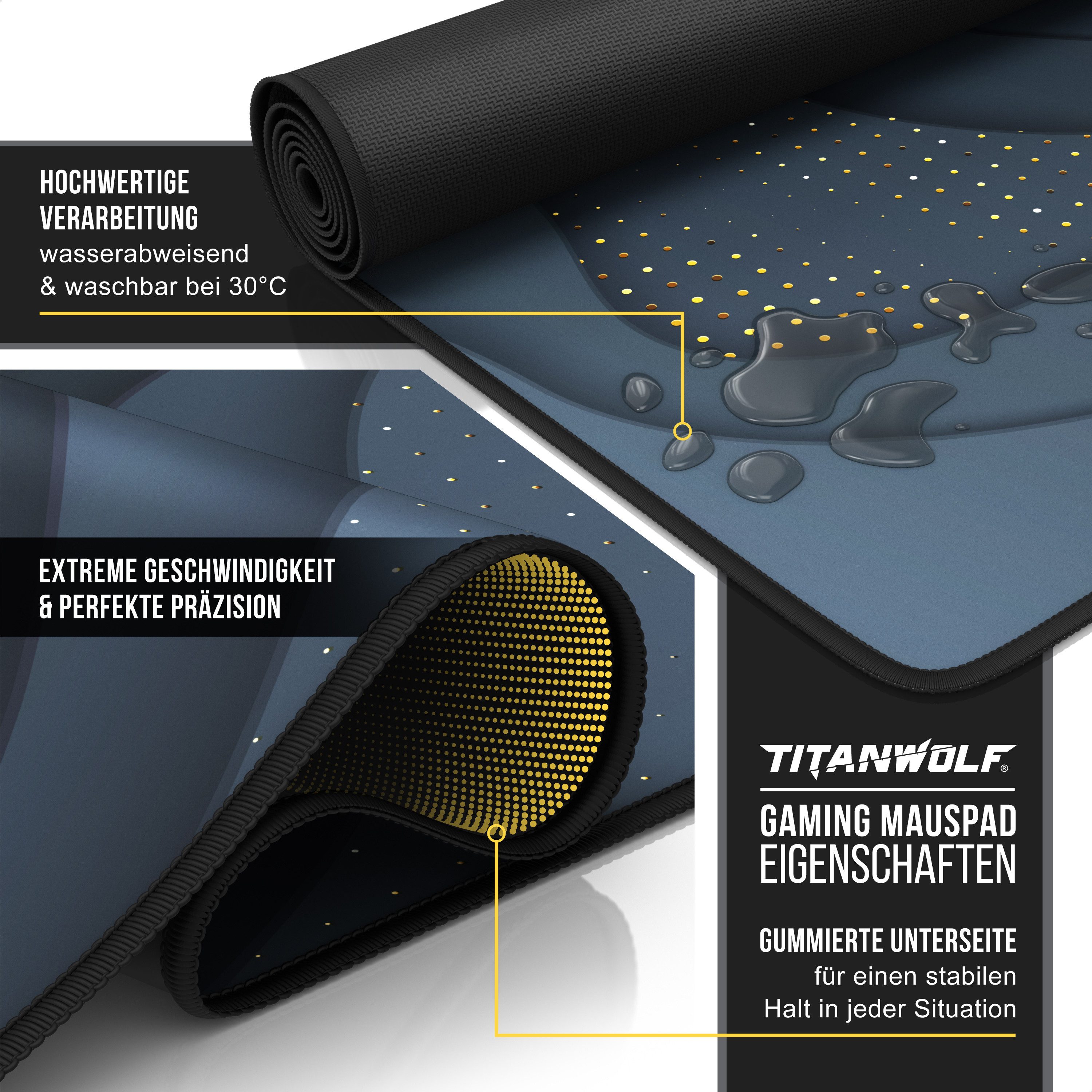 Titanwolf Gaming Mauspad XXL Speed Mousepad 900 x 400 x 3 mm, Schreibtischauflage, abwaschbar (1-St), rutschfeste Rückseite, Geschwindigkeit & Präzision, Abstra – Bild 3 von 5