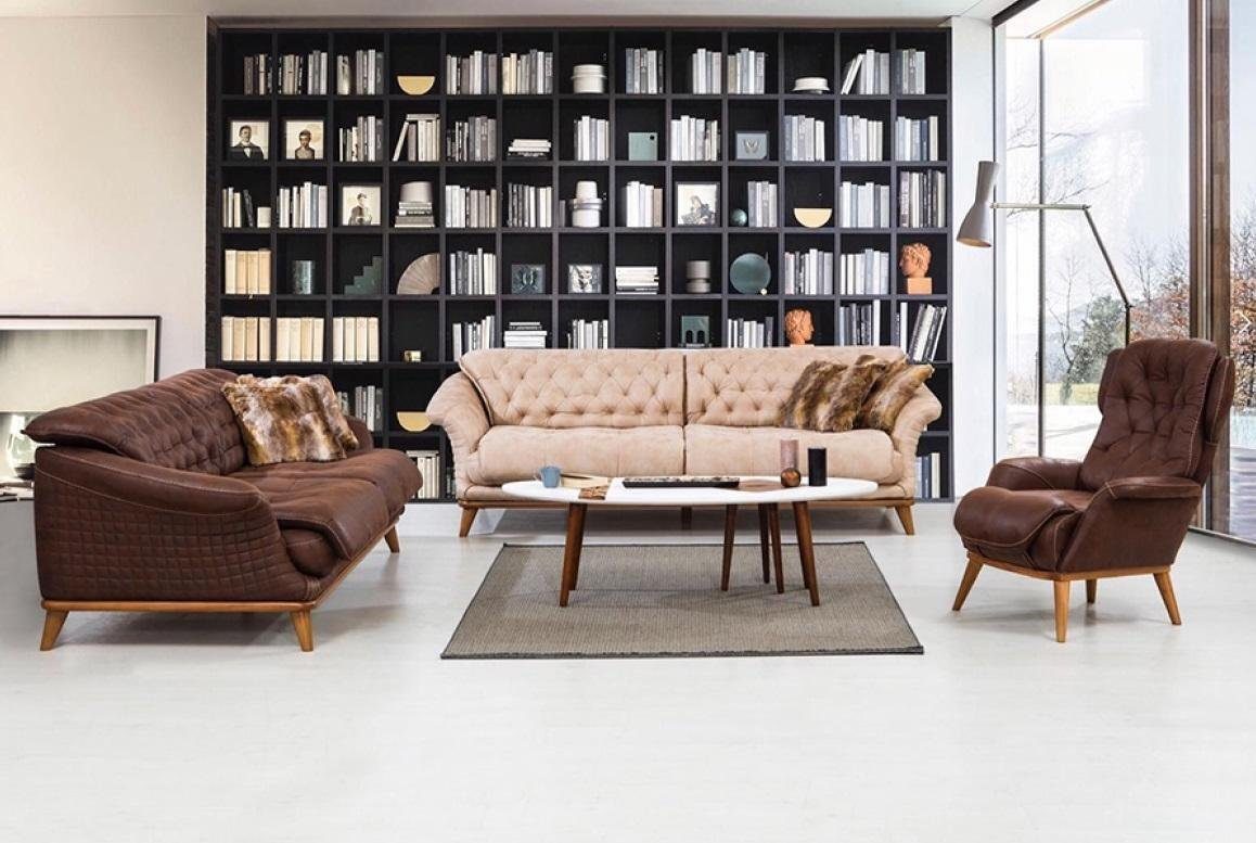JVmoebel Chesterfield-Sofa Dreisitzer Couch Polster Möbel Braune Couchen Sofa, 1 Teile, Made in Europa