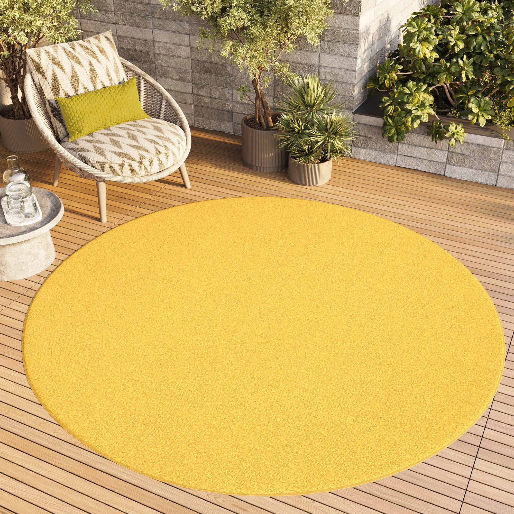 Tapiso Outdoorteppich MONO, rund, Höhe: 6 mm, Kurzflor Indoor Outdoor Einfarbig