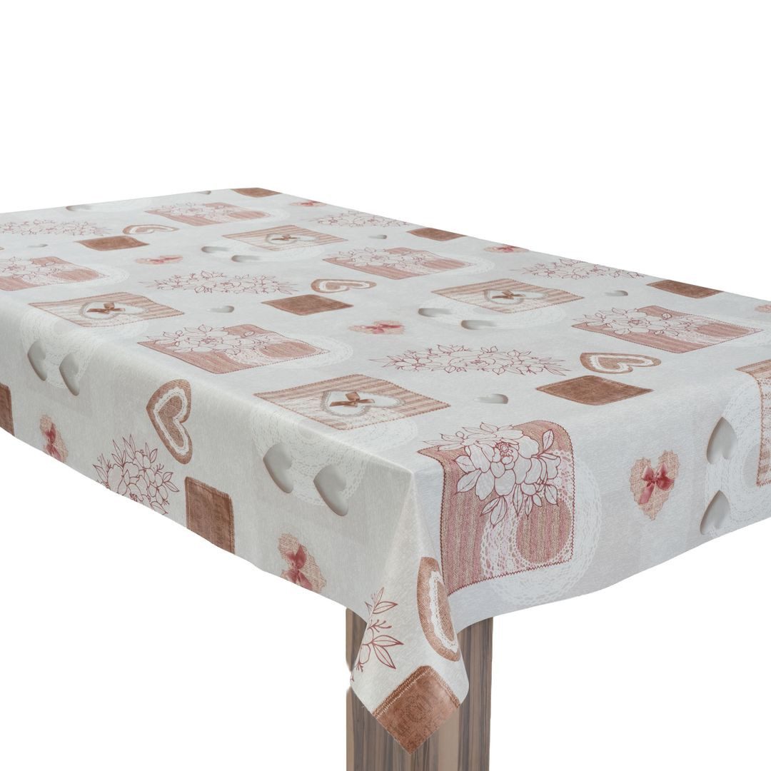 laro Tischdecke Wachstuchtischdecke Herzen Romantik Beige PVC Eckig
