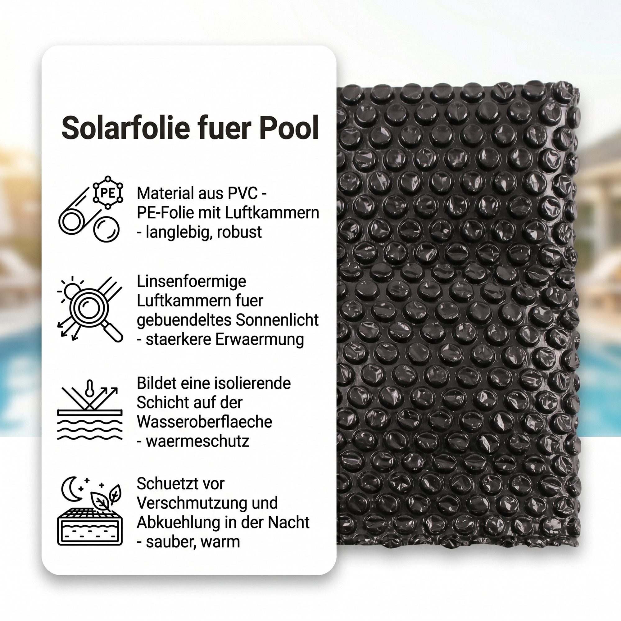Mucola Pool-Abdeckplane Solarfolie Schwarz Wärmeplane Poolunterlage Bodenschutzplane (Stück, Pool-Abdeckplane), Verhindert Heizkosten