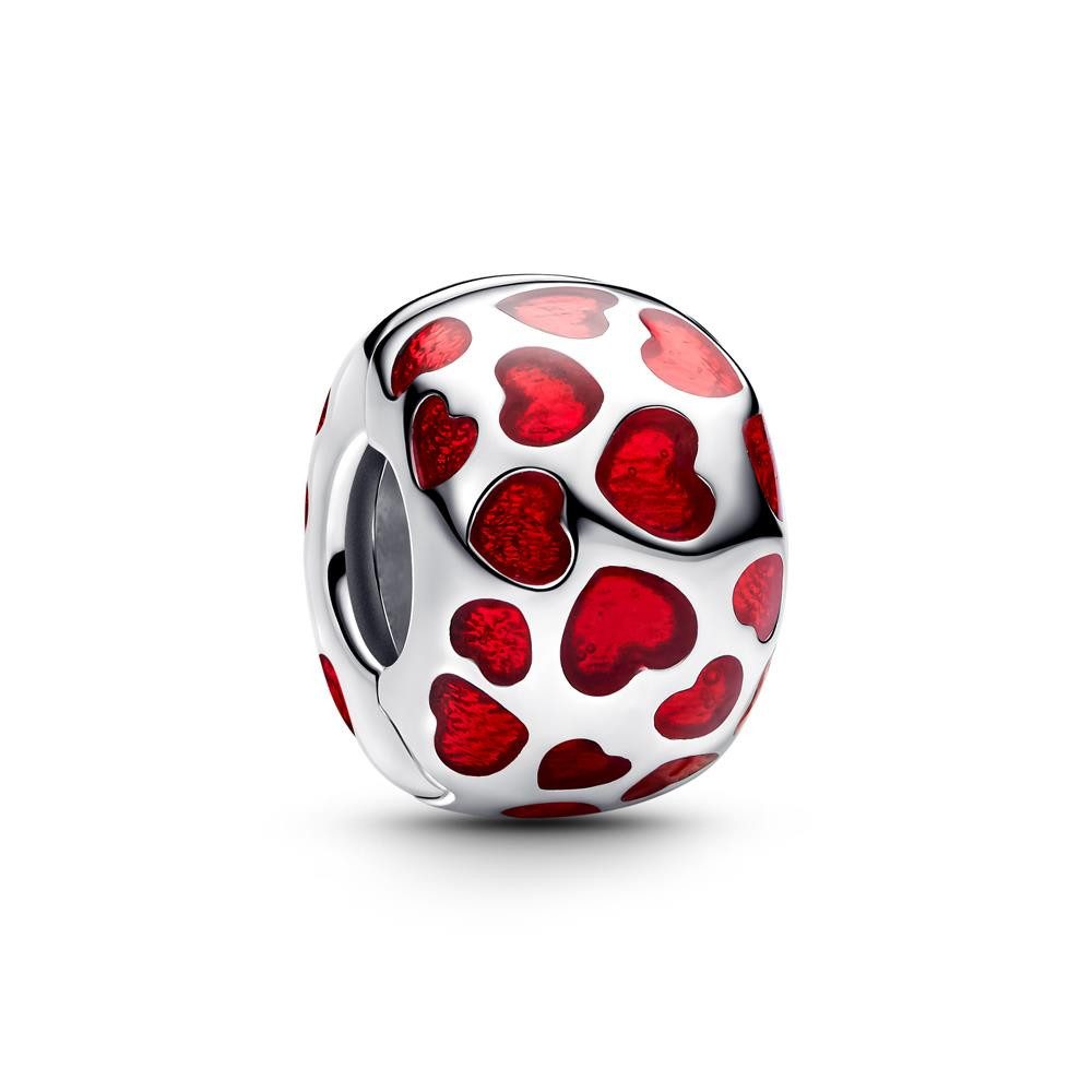 Pandora Charm-Einhänger PANDORA Moments Clip-Charm Herzen, 925er Silber, Emaille