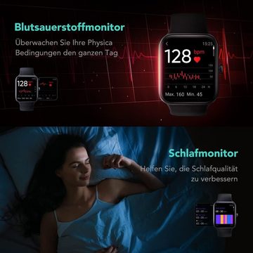 SKG für Damen Herren,Fitness Tracker 5ATM Schwimmen Wasserdicht Smartwatch (1.7 Zoll, Android iOS), Mit Herzfrequenz, Blutsauerstoff, Schlaf Touchscreen Bluetooth Fitness