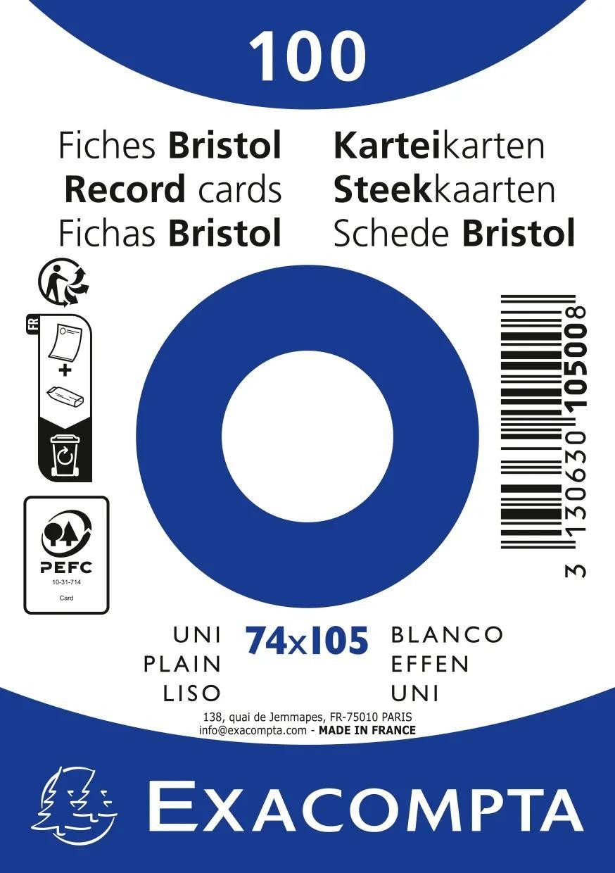 EXACOMPTA Karteikarten 40x Karteikarten A7 blanko, 100 Stück eingeschweißt - Weiß - 10500SE, Karteikarten blanko