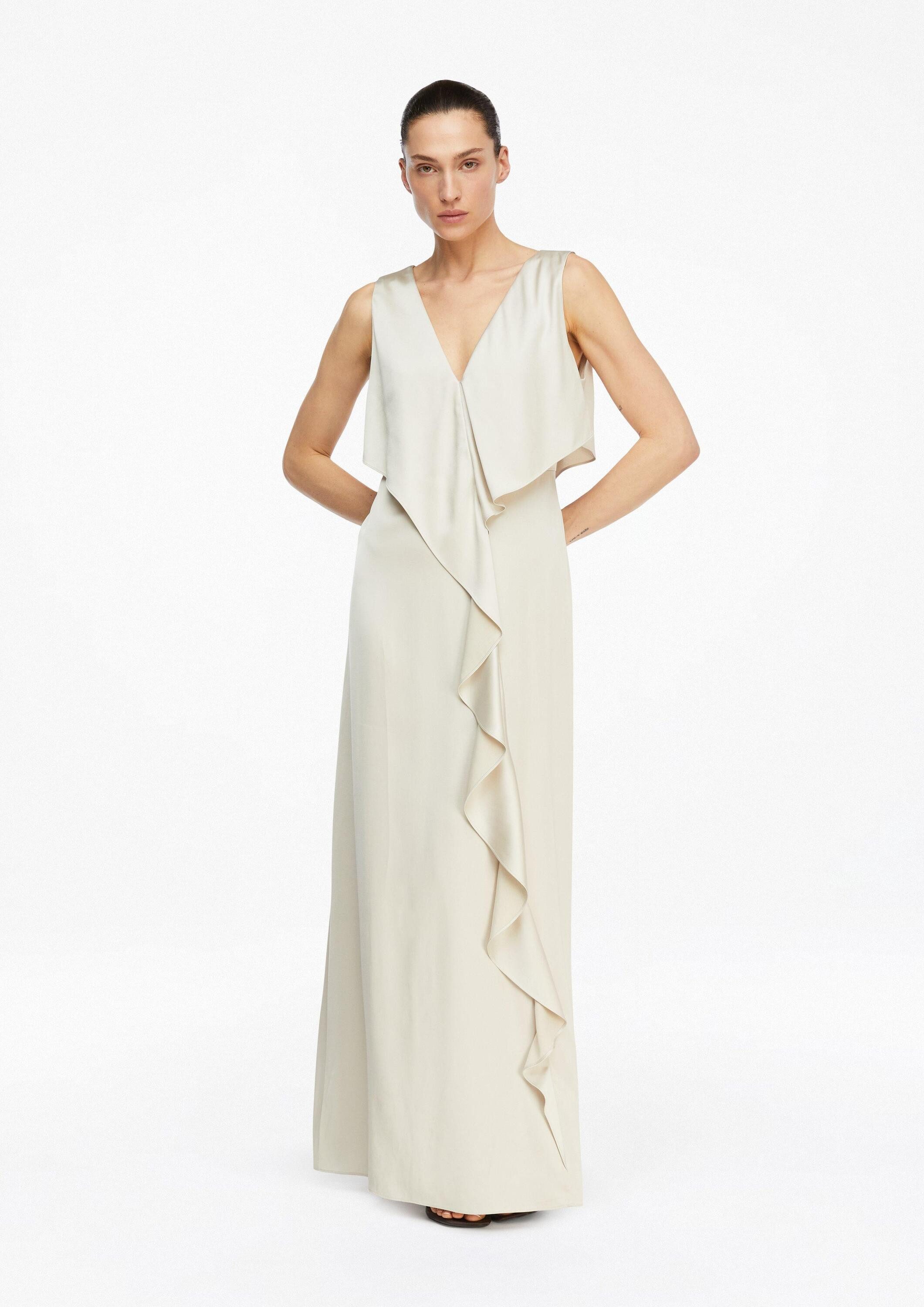 comma Maxikleid Kleid Satinkleid mit V-Auschnitt und Volants