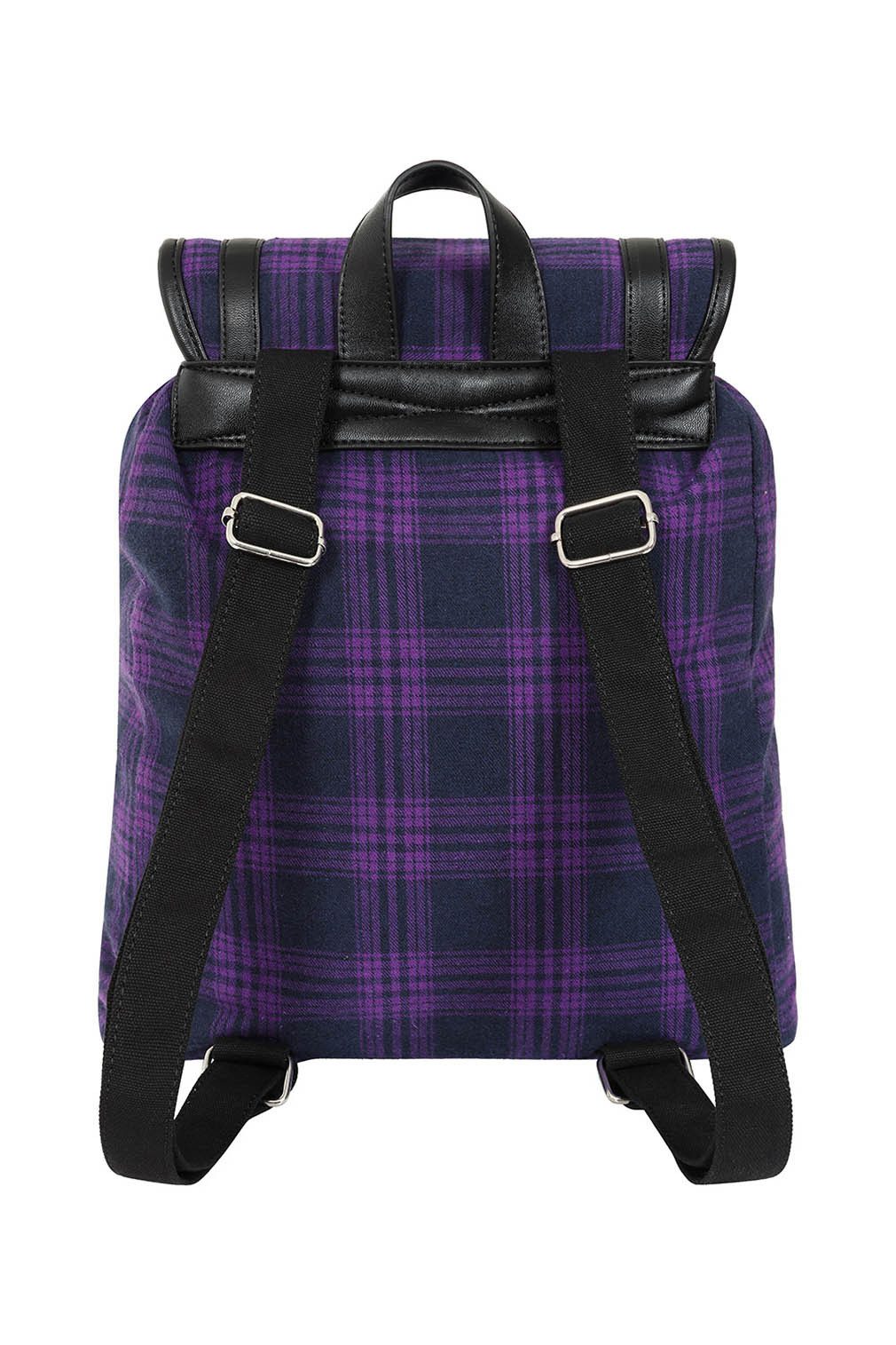 Banned Rucksack Yami Kariert Violett, Backpack Nieten Punk Gothic