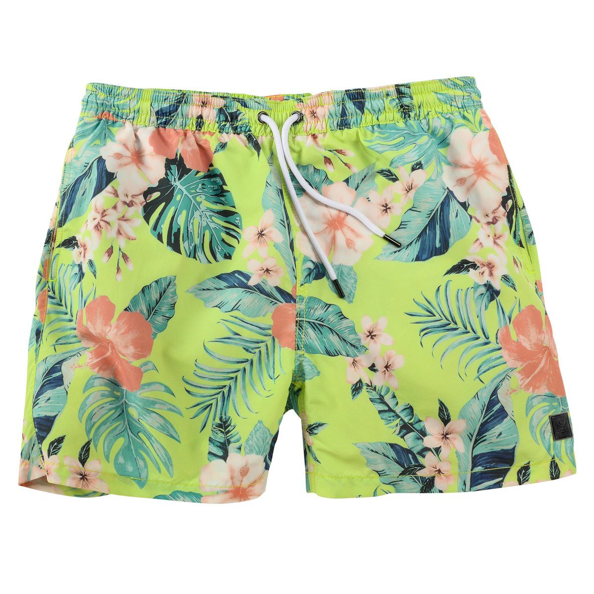 Kitaro Badeshorts Große Größen Badeshorts grün-apricot Hawaiimuster Kitaro