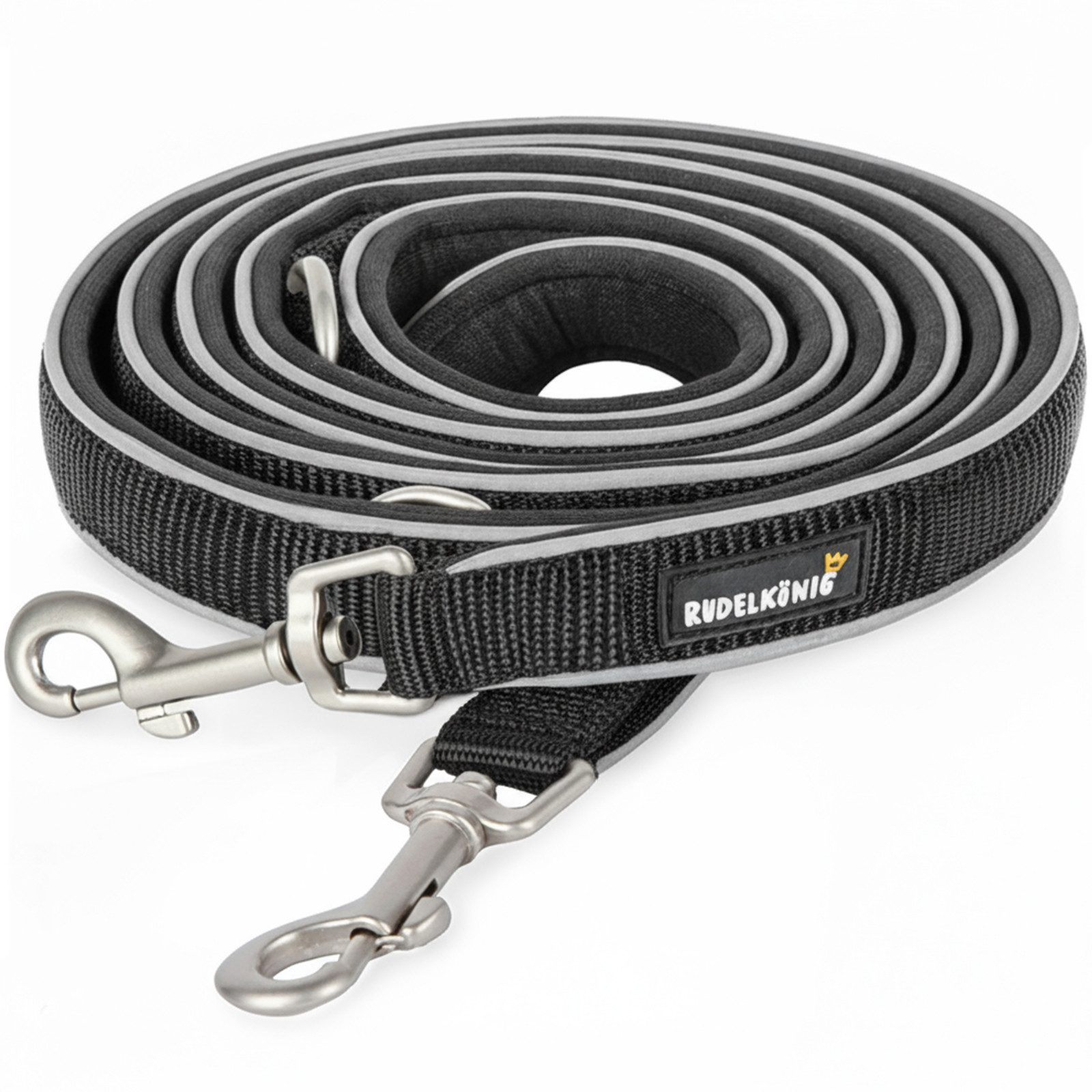 Rudelkönig Hundeleine Reflektierende Hundeleine Paola, Verstellbare 2,30m Führleine, Nylon, Neopren (1-tlg), Für mittlere und große Hunde