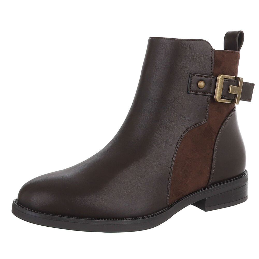 Ital-Design Damen Chelsea Boot mit Metallelement und Blockabsatz Stiefelette (92299769) Blockabsatz Flache Stiefeletten in Braun