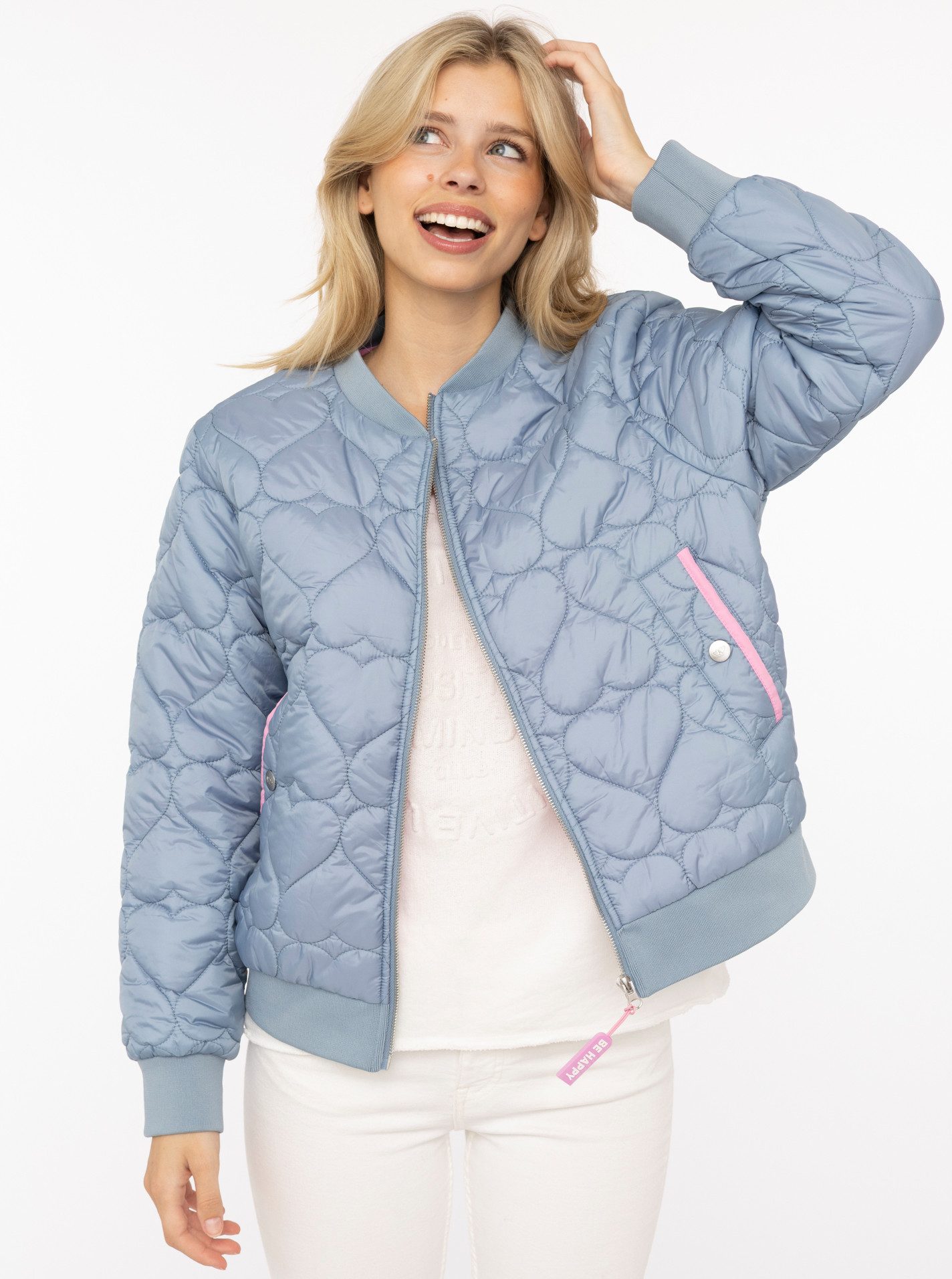 Zwillingsherz Bomberjacke "Be Happy" modisch, Kontrastdetails, regular fit, langärmelig, mit Herzsticker