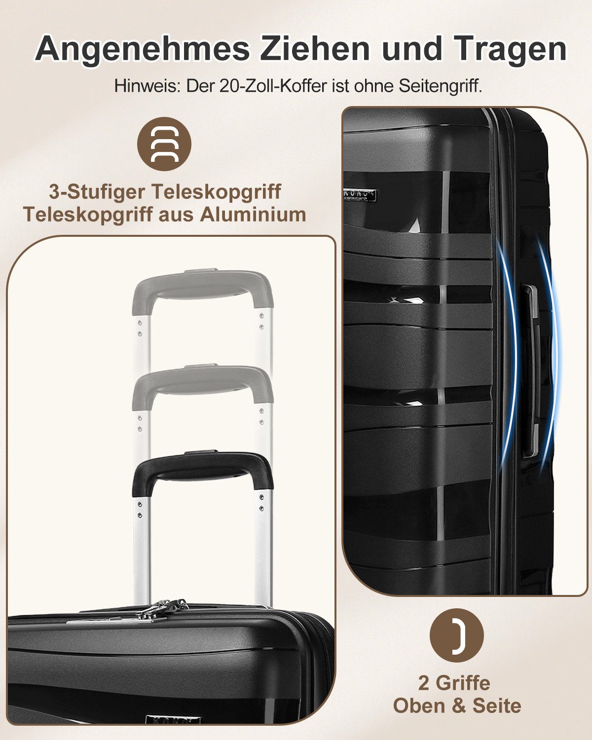 KONO Handgepäck-Trolley Leicht Hartschalenkoffer Reisekoffer mit 4 Rollen und TSA Schloss – Bild 5 von 5