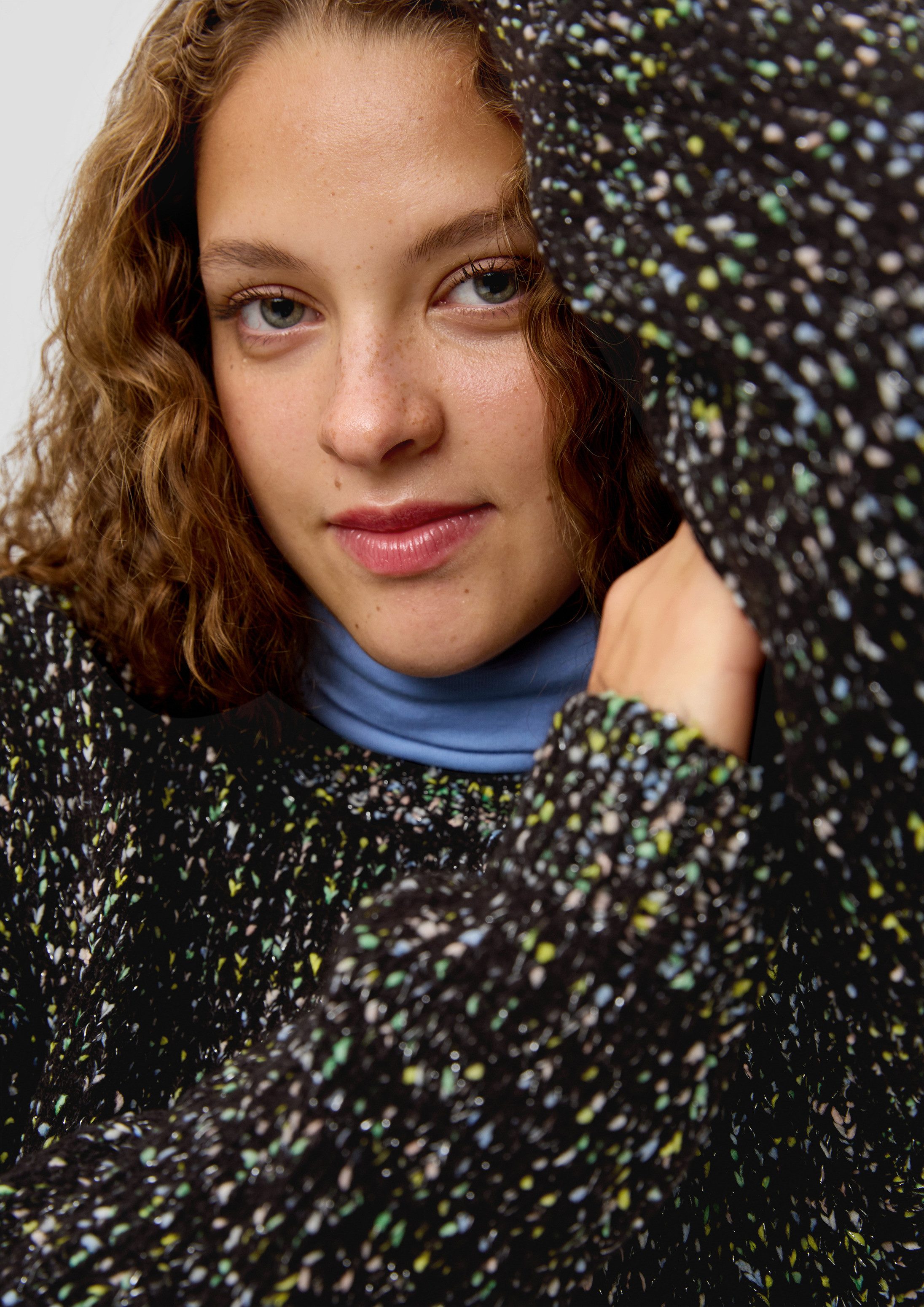 QS Longpullover Strickpullover Mehrfarbiger Strickpullover mit Glitzergarn