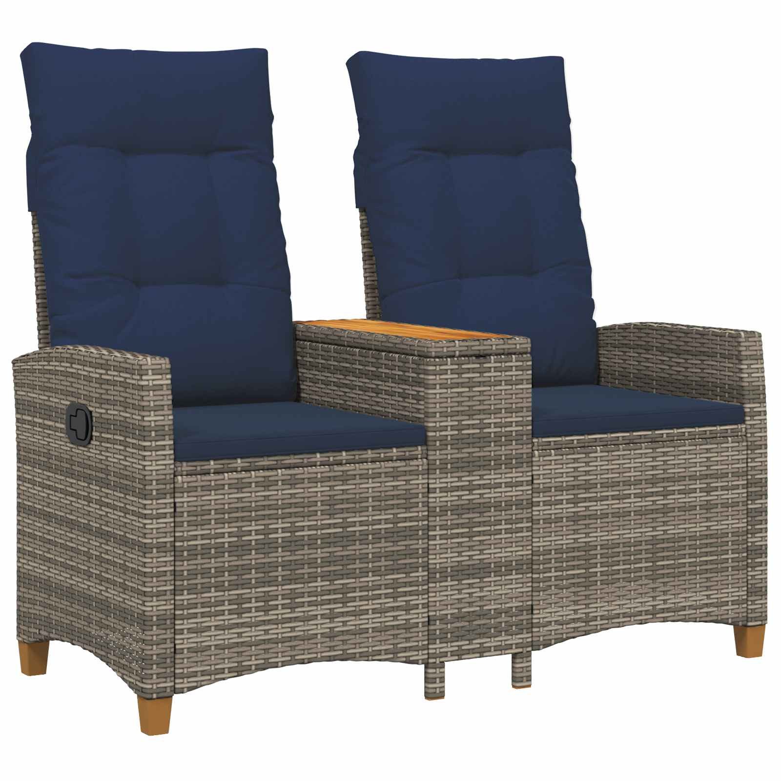 vidaXL Gartenbank Liegebank mit Tisch Grau und Marineblau 126 x 65 x 112 cm (1-St)