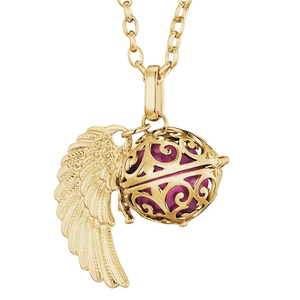 Kette mit Anhänger Morella Halskette gold Engelsflügel und Klangkugel