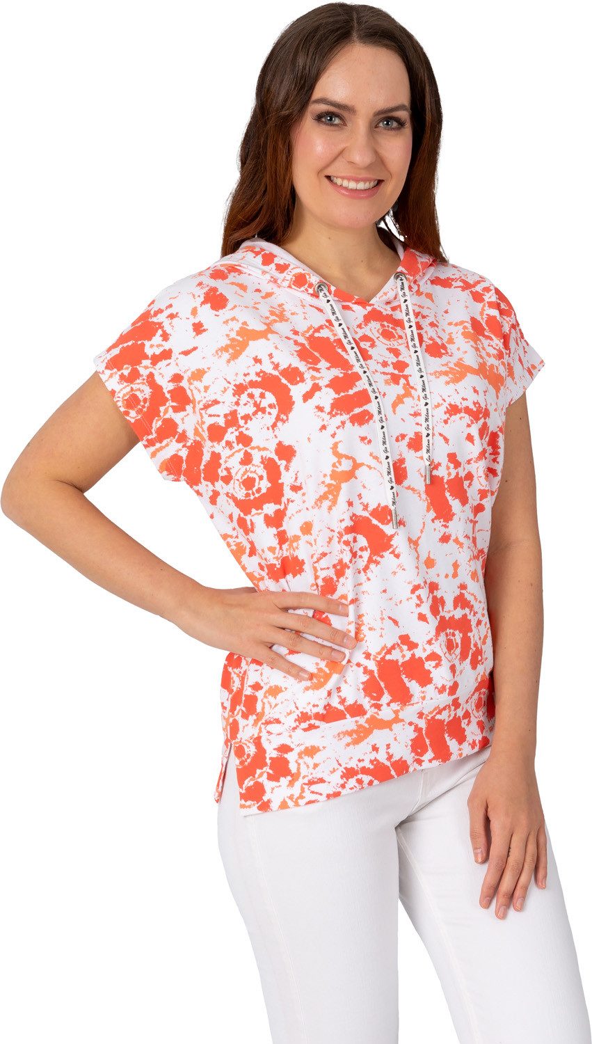 Gio Milano Kapuzenshirt G24-1117, in Batikoptik seitliche Schlitze am Saum, Kapuze mit Tunnelzug