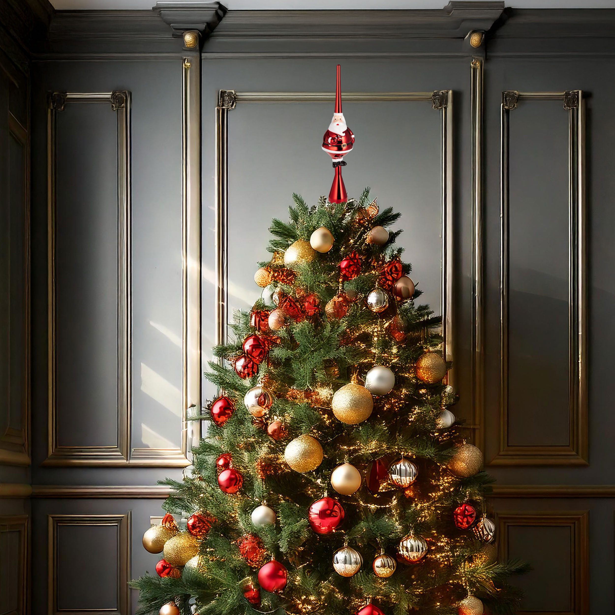 BRUBAKER Christbaumspitze Weihnachtsbaumspitze Dicker Santa - Christbaumspitze glänzend - 35 cm (1-tlg), Baumspitze Weihnachtsmann - Weihnachtsbaum Spitze - Tannenbaum Deko