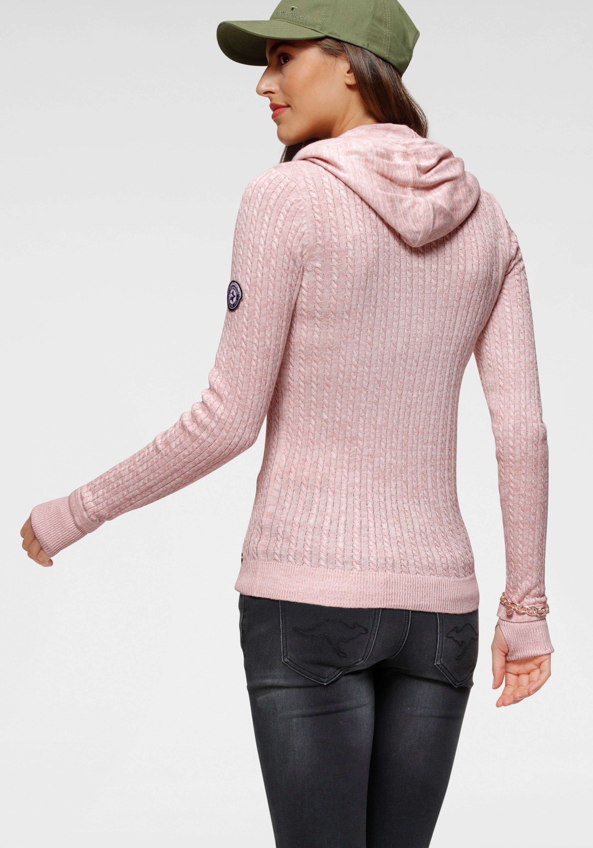 im feinen Zopf-Strick-Design KangaROOS rosa-weiß-meliert Kapuzenpullover