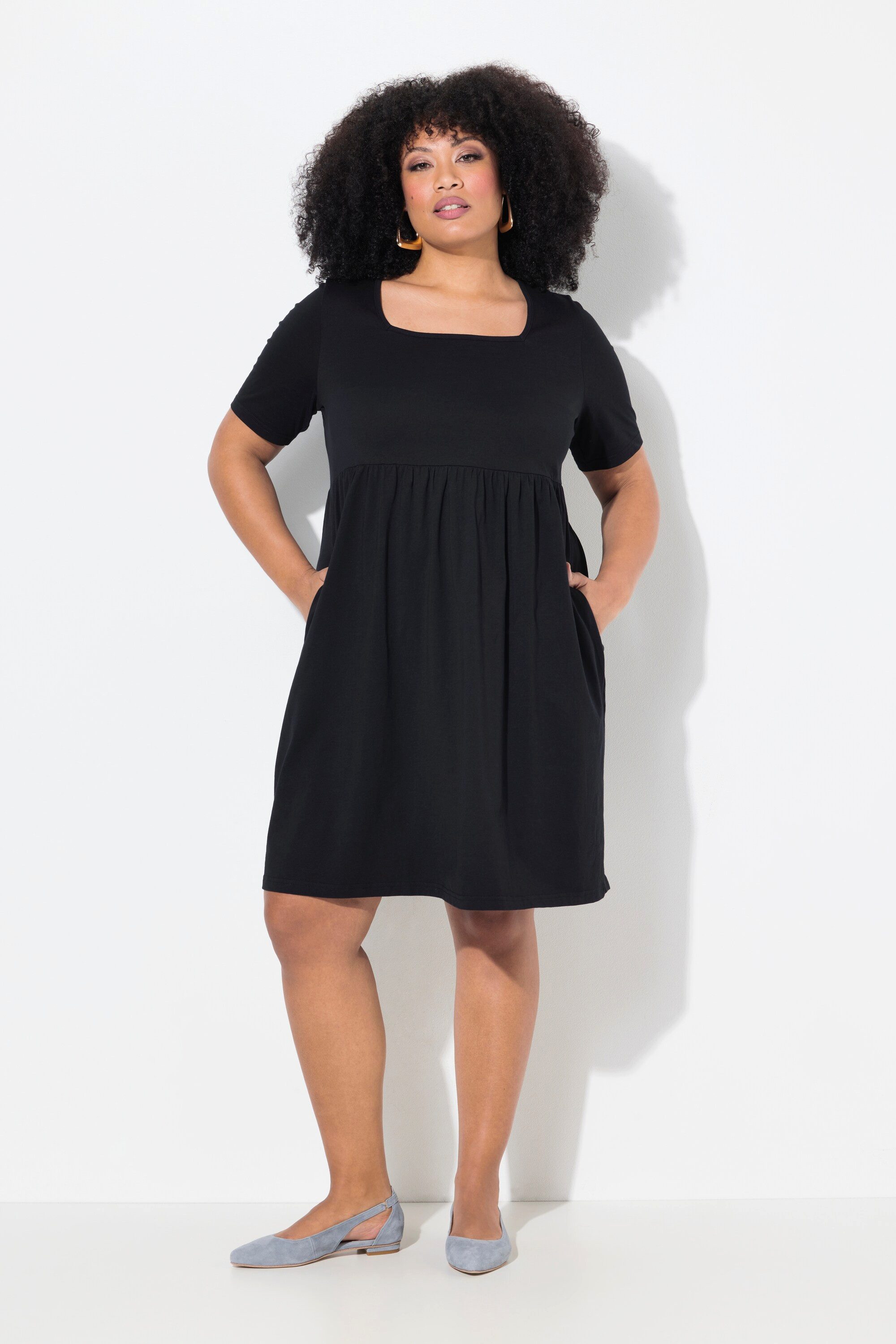 Ulla Popken Jerseykleid Kleid A-Linie Carree-Ausschnitt günstig online kaufen