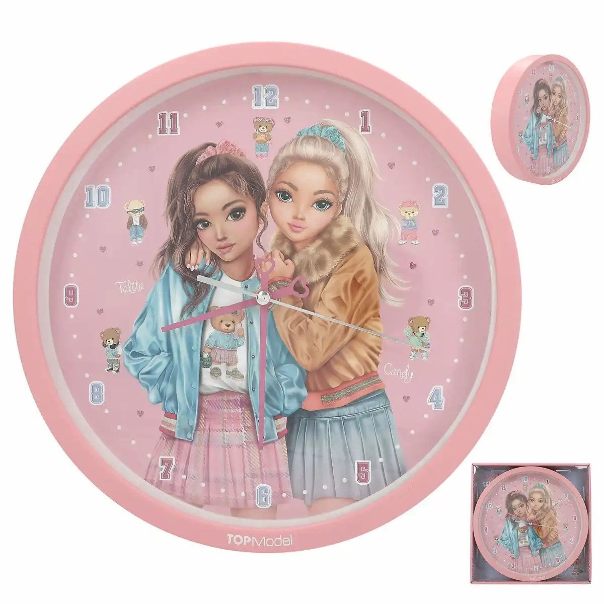 Depesche Spiel DEPESCHE TOPModel Wanduhr TEAM TEDDY - Lautlose Kinderwanduhr 25cm Ros