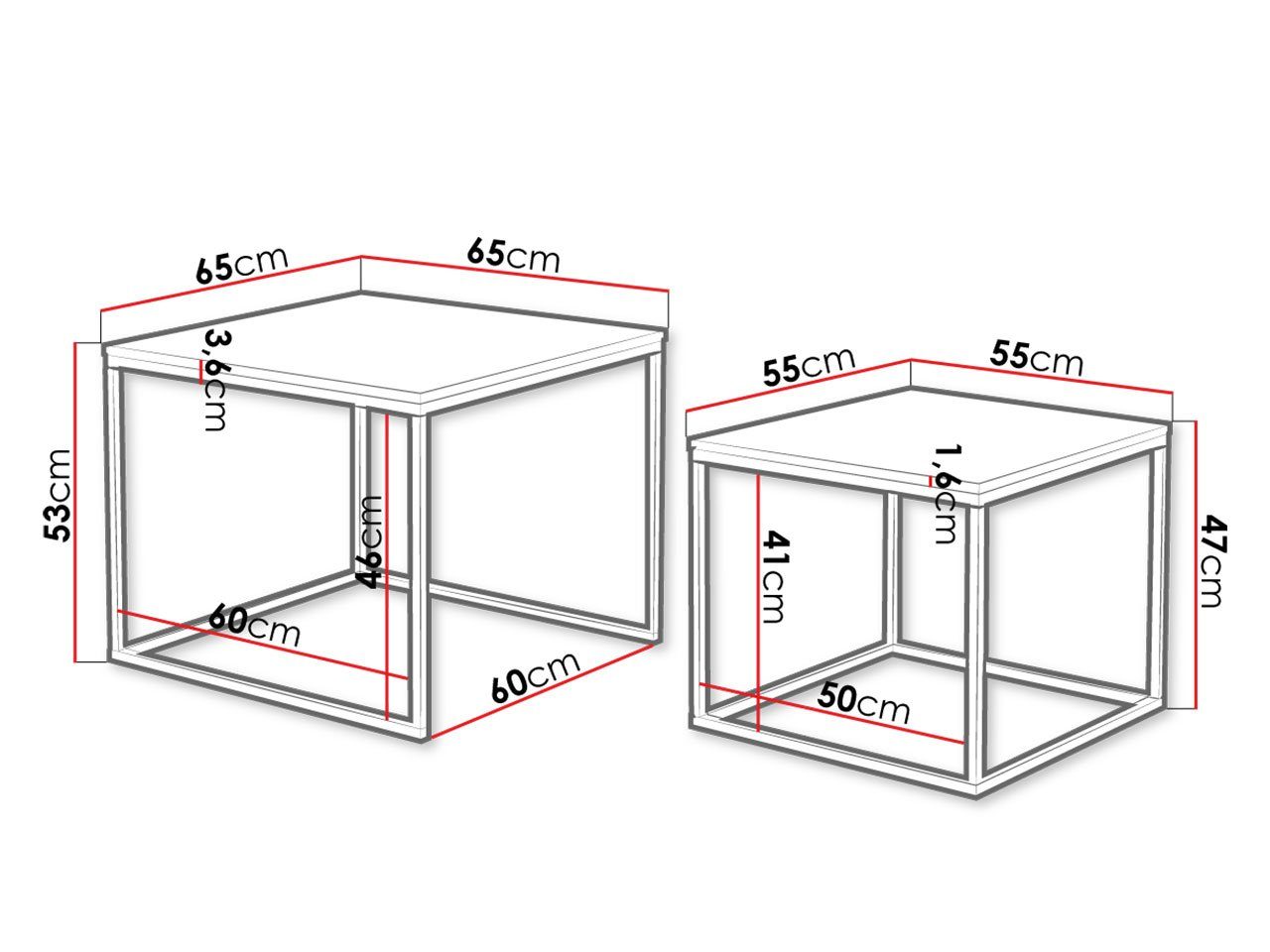 MIRJAN24 Couchtisch Veroli Weiß aus Marmor Beine (2er-Set), VR06 Schwarz Metall-Vierkantrohrrahmen der Weiß in Farbe 